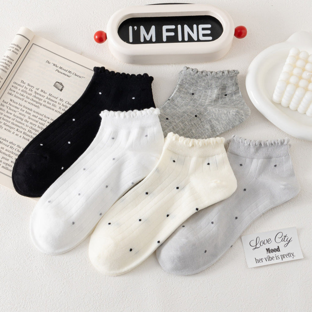 Anna-Kaci Women's 5 Pair Ankle Socks Soft Stretch Knit Ribbed Cuff Casual Giftable Sock Set US 5-10.5