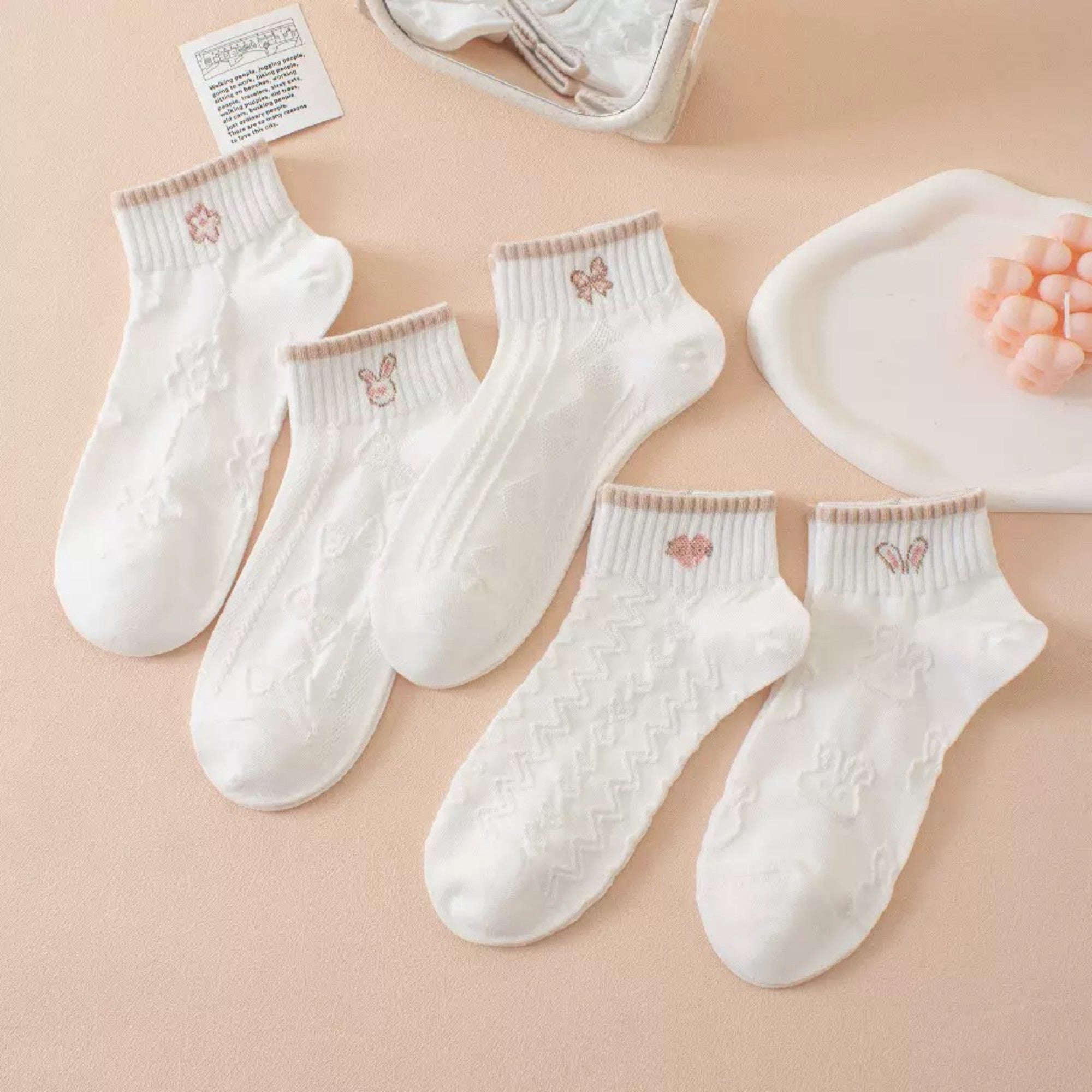 Anna-Kaci Women's 5 Pair Ankle Socks Soft Stretch Knit Ribbed Cuff Casual Giftable Sock Set US 5-10.5