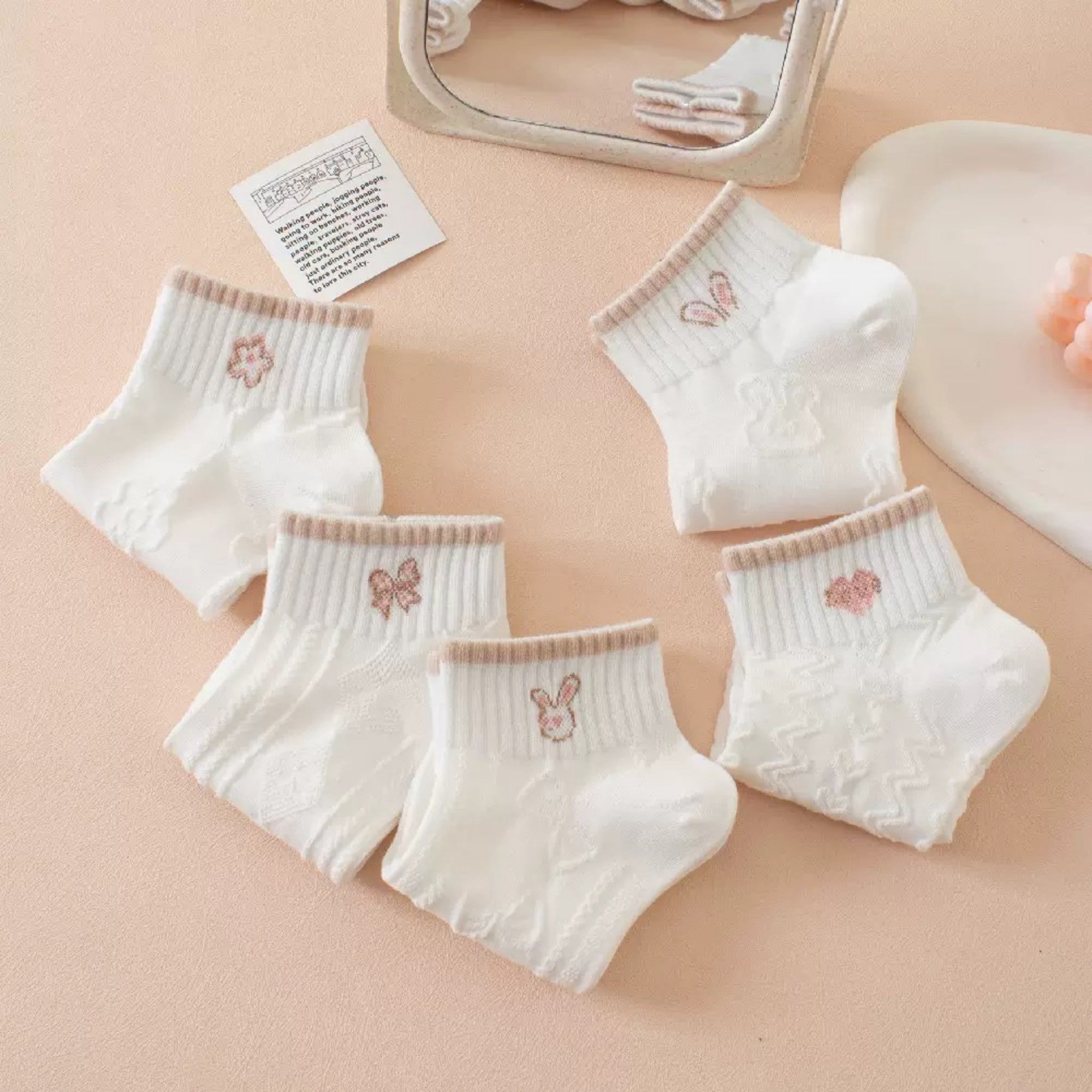 Anna-Kaci Women's 5 Pair Ankle Socks Soft Stretch Knit Ribbed Cuff Casual Giftable Sock Set US 5-10.5