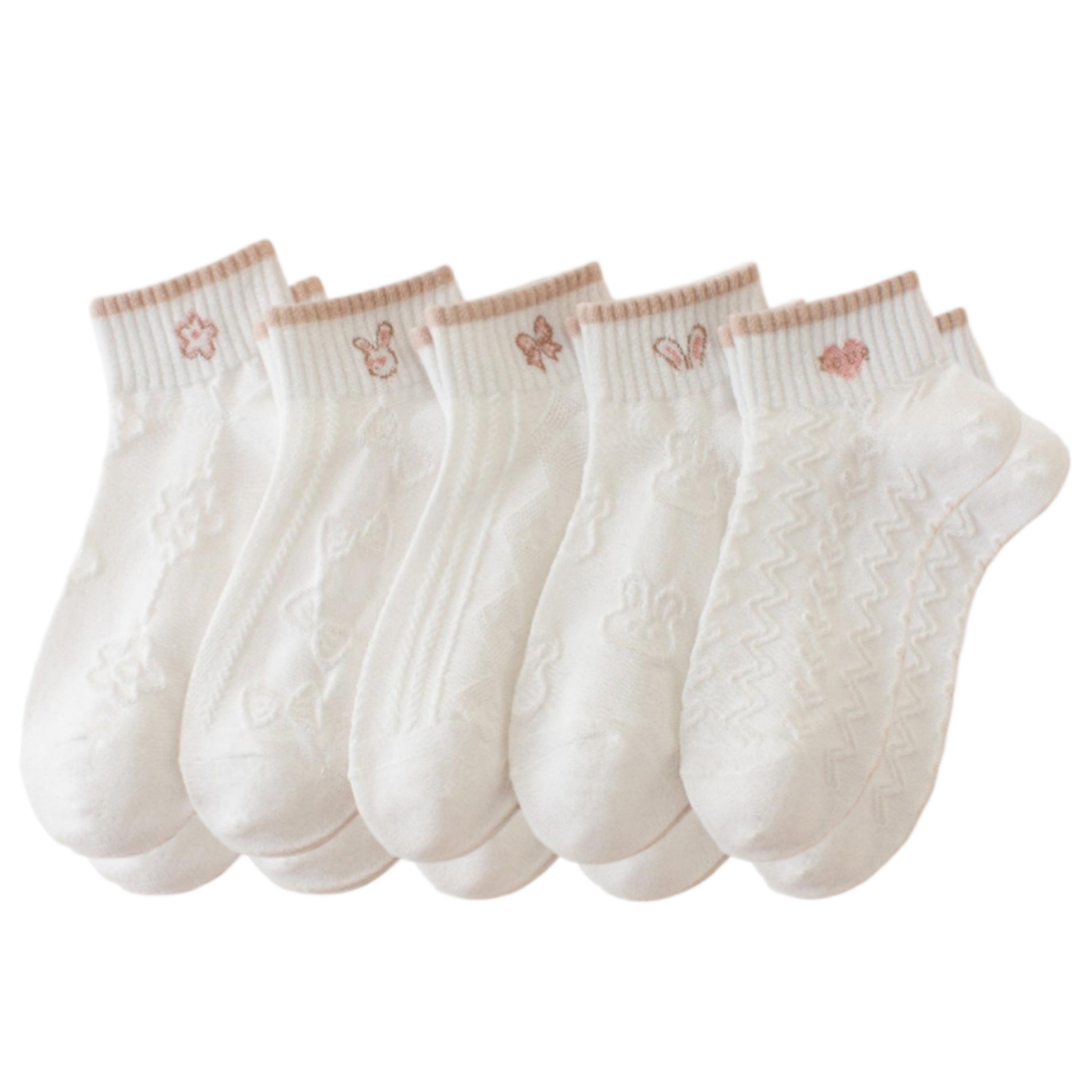 Anna-Kaci Women's 5 Pair Ankle Socks Soft Stretch Knit Ribbed Cuff Casual Giftable Sock Set US 5-10.5