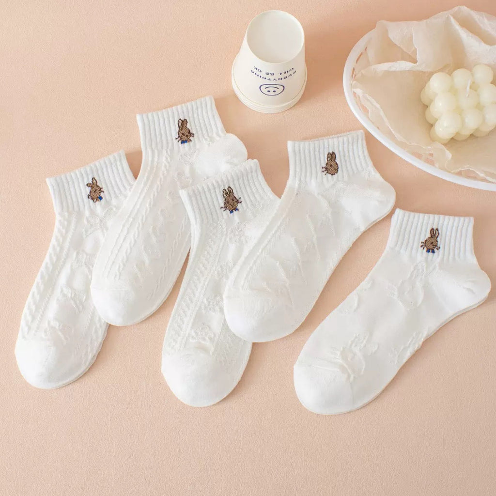 Anna-Kaci Women's 5 Pair Ankle Socks Soft Stretch Knit Ribbed Cuff Casual Giftable Sock Set US 5-10.5