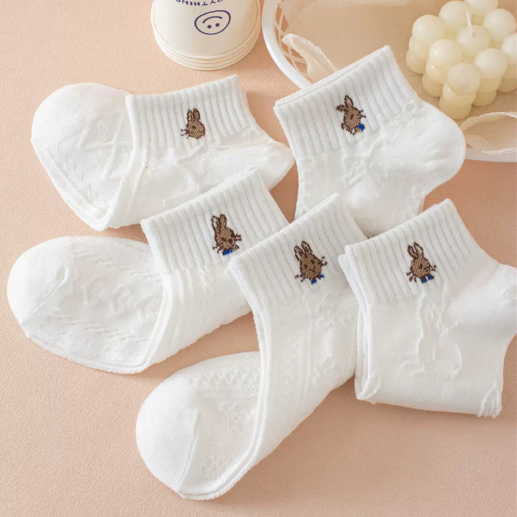 Anna-Kaci Women's 5 Pair Ankle Socks Soft Stretch Knit Ribbed Cuff Casual Giftable Sock Set US 5-10.5
