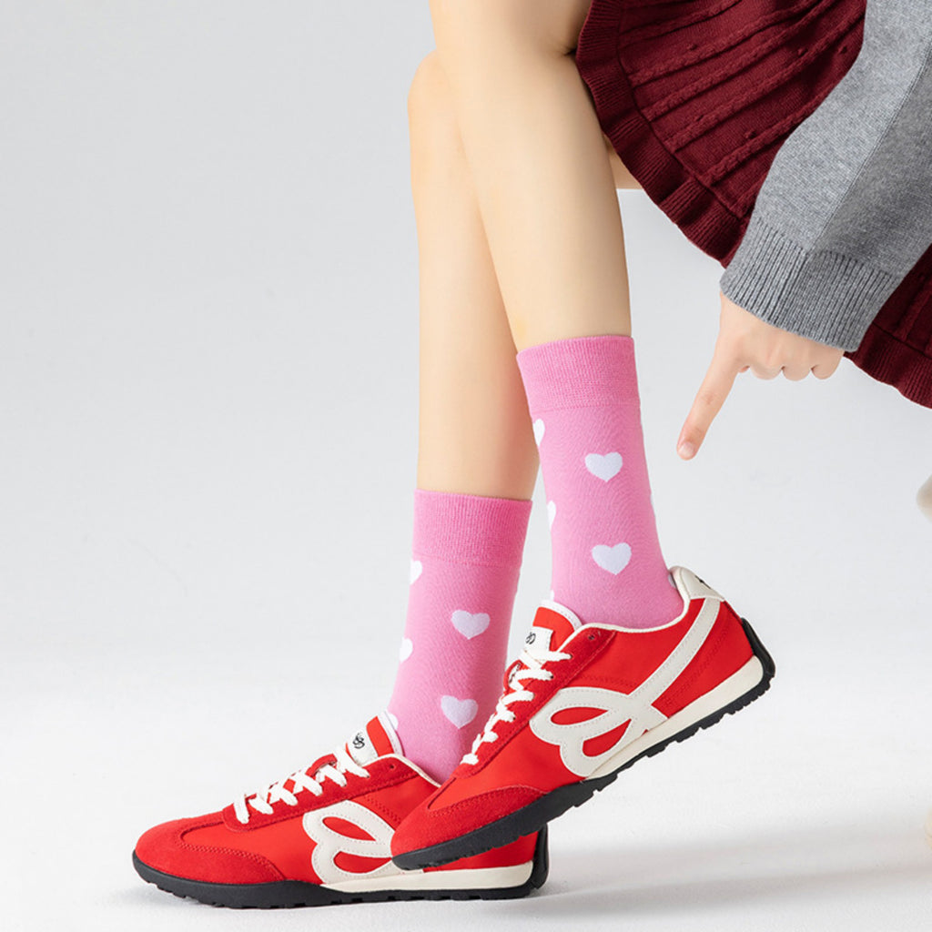 Anna-Kaci Women's 3 Pair Crew Socks Heart Pattern Soft Stretch Knit Mid Calf Length Casual Giftable Sock Set US 5-10.5