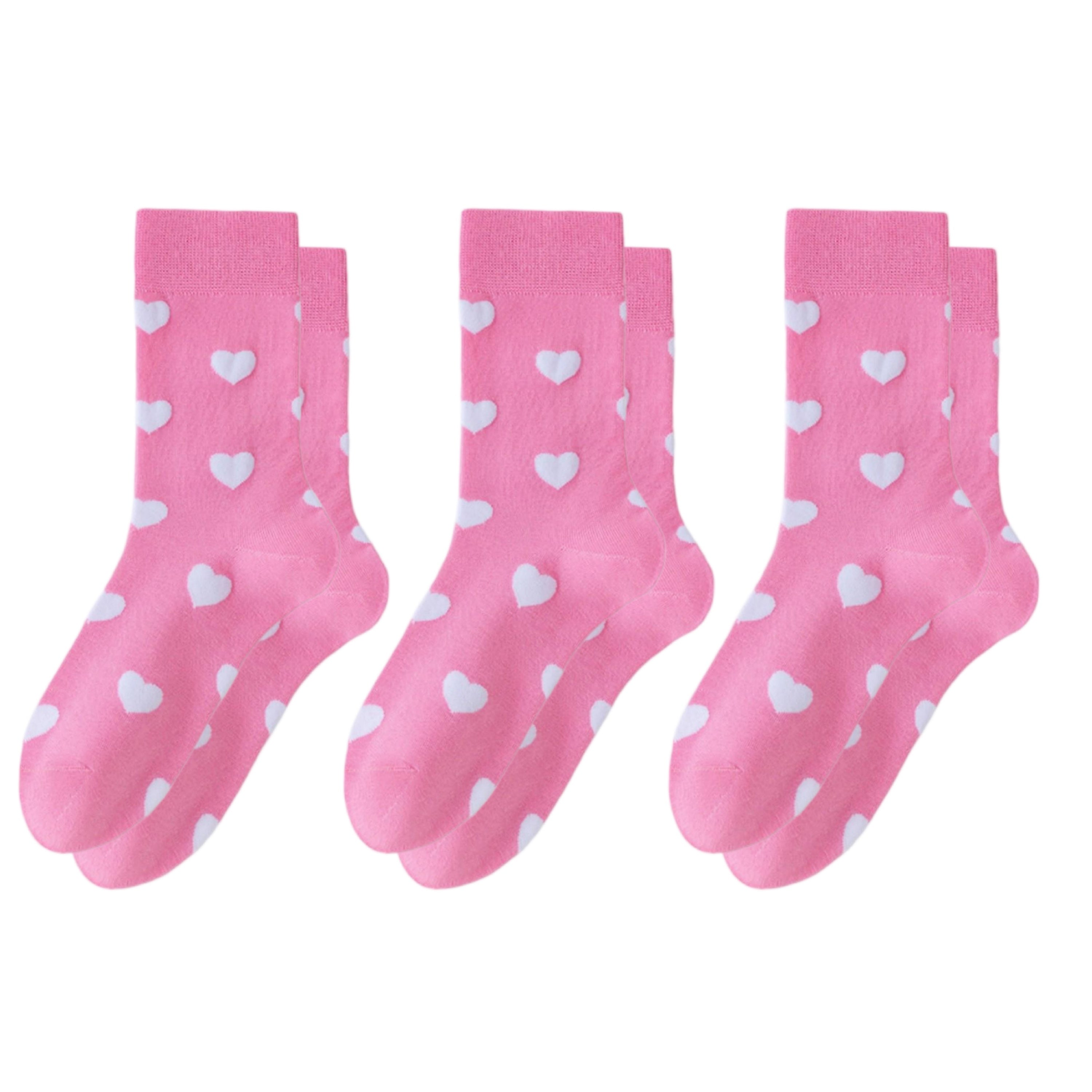 Anna-Kaci Women's 3 Pair Crew Socks Heart Pattern Soft Stretch Knit Mid Calf Length Casual Giftable Sock Set US 5-10.5