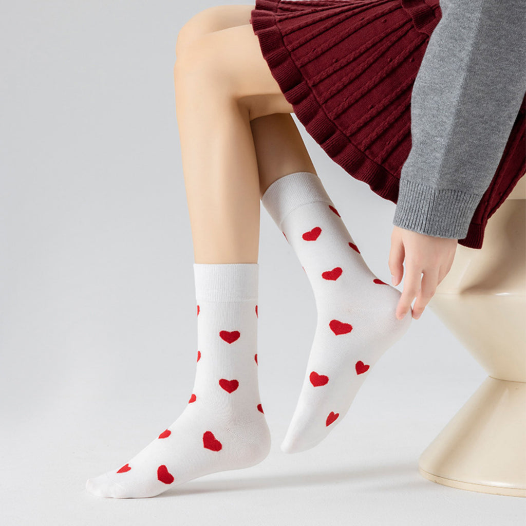 Anna-Kaci Women's 3 Pair Crew Socks Heart Pattern Soft Stretch Knit Mid Calf Length Casual Giftable Sock Set US 5-10.5