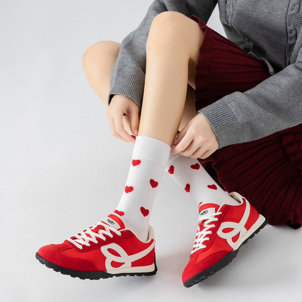 Anna-Kaci Women's 3 Pair Crew Socks Heart Pattern Soft Stretch Knit Mid Calf Length Casual Giftable Sock Set US 5-10.5