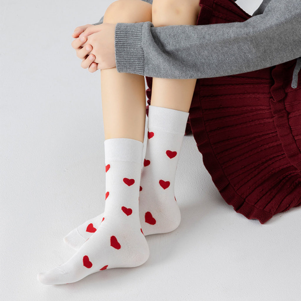 Anna-Kaci Women's 3 Pair Crew Socks Heart Pattern Soft Stretch Knit Mid Calf Length Casual Giftable Sock Set US 5-10.5