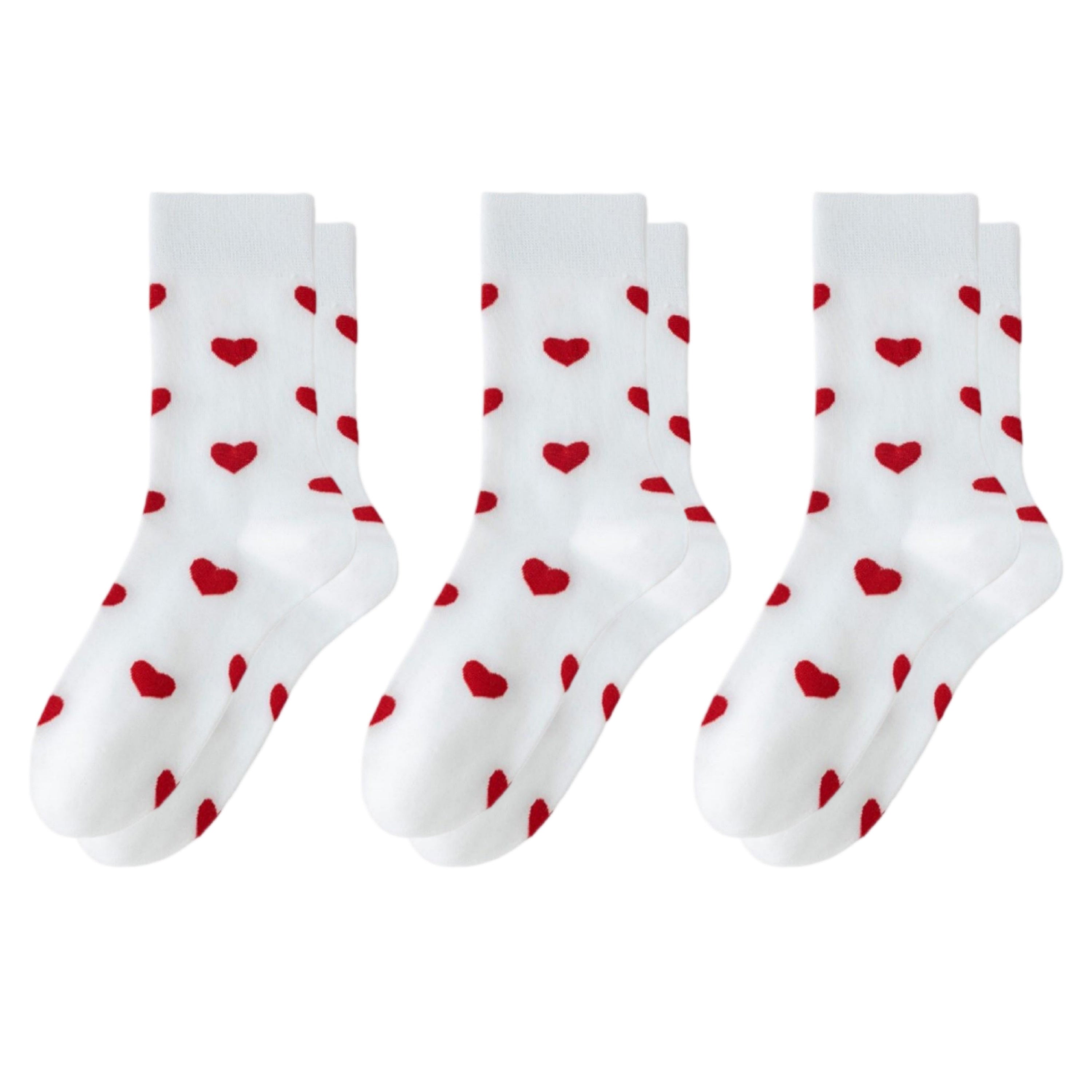 Anna-Kaci Women's 3 Pair Crew Socks Heart Pattern Soft Stretch Knit Mid Calf Length Casual Giftable Sock Set US 5-10.5
