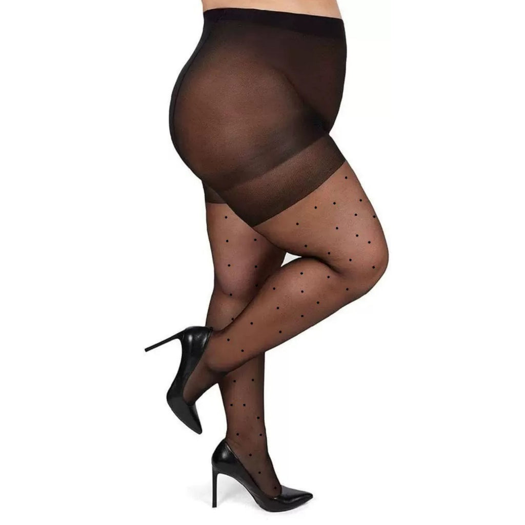 Anna-Kaci Women's Plus Size 2-Piece Sheer Heart Pattern Stockings with Reinforced Control Top and Stretch Fit