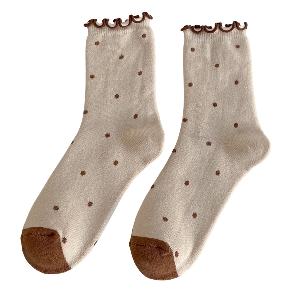 Anna-Kaci Women's 3-Pair Sheer Crew Socks with Polka Dot Pattern Ruffle Cuff Lightweight Dressy Giftable Sock Set