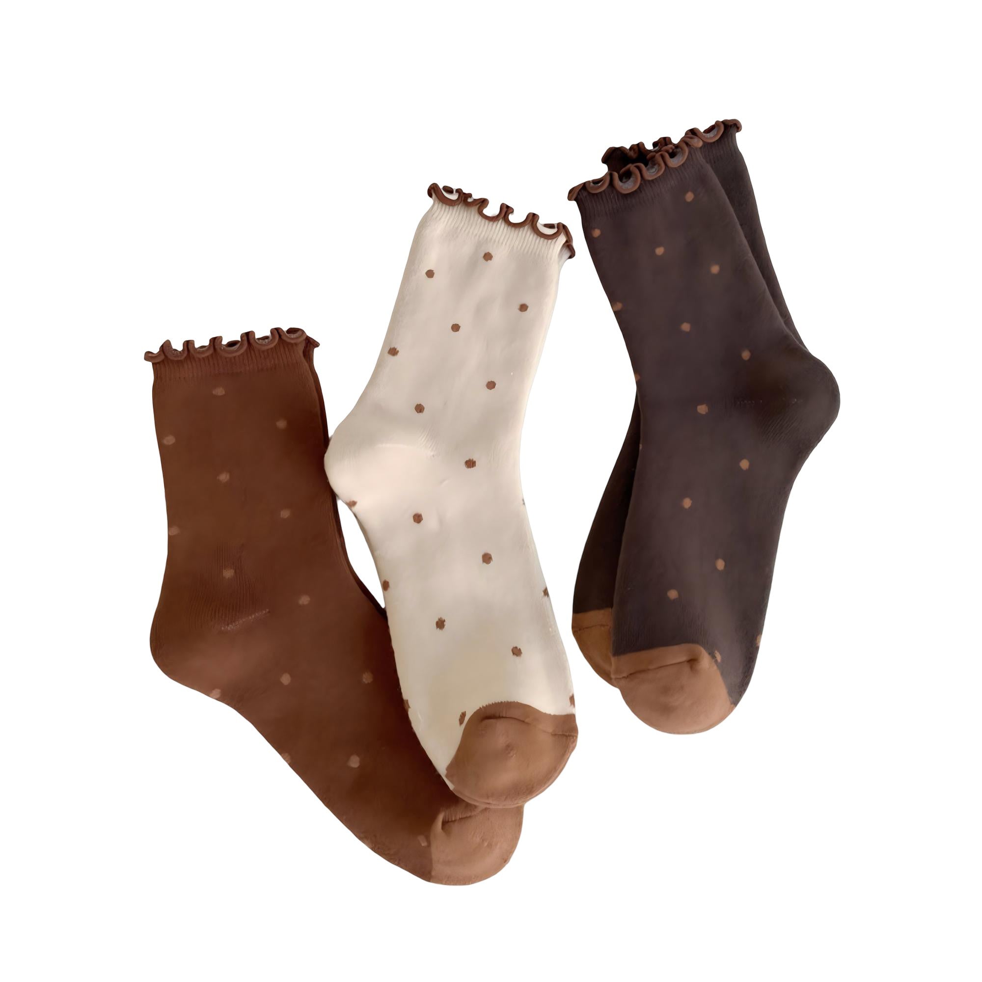 Anna-Kaci Women's 3-Pair Sheer Crew Socks with Polka Dot Pattern Ruffle Cuff Lightweight Dressy Giftable Sock Set