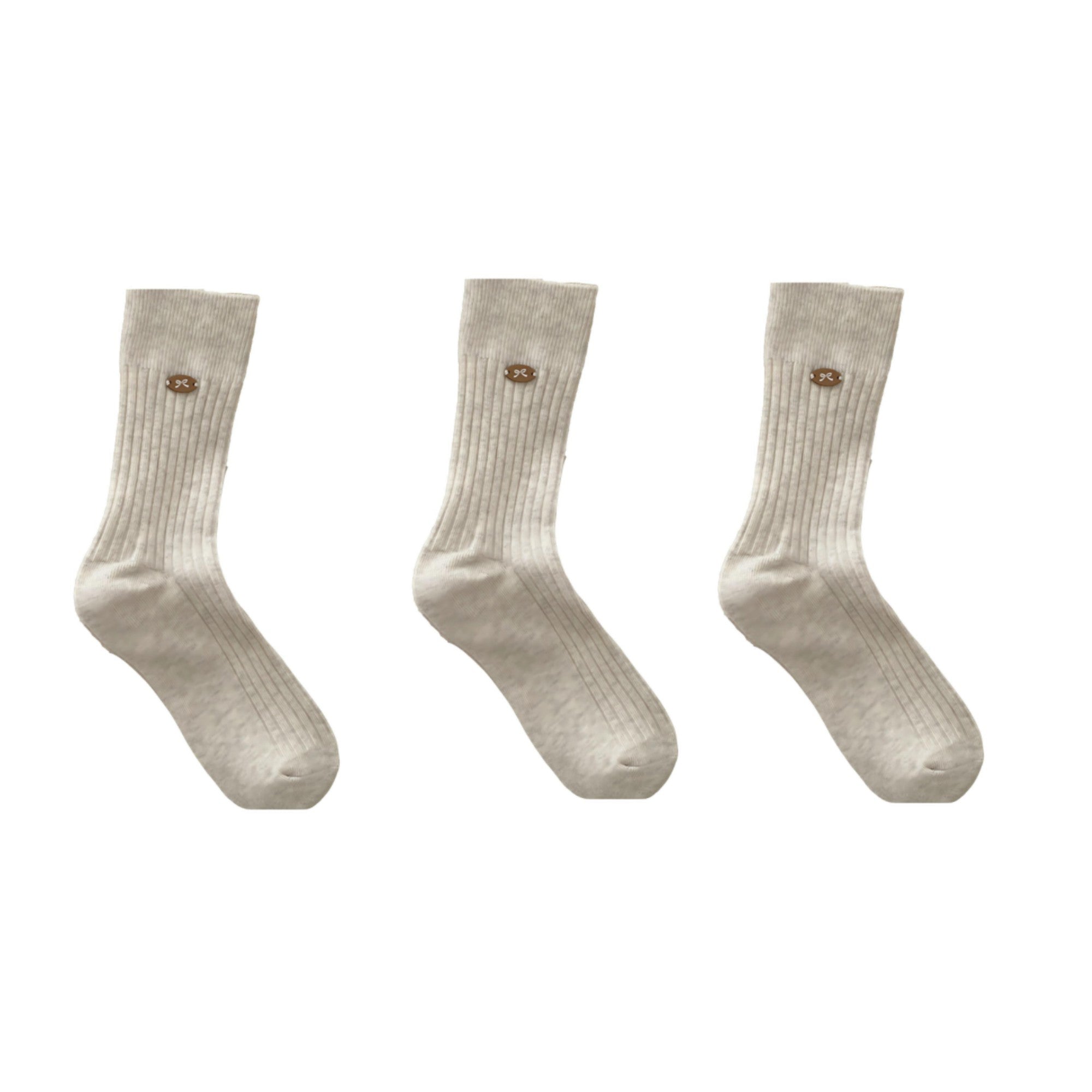 Anna-Kaci Women's 3-Pair Ribbed Crew Socks Soft Stretch Knit with Subtle Embblem Detail Comfortable Everyday Sock Set