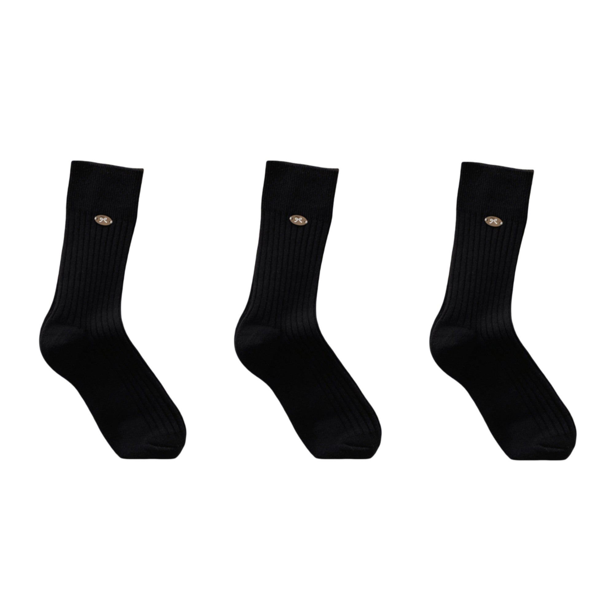 Anna-Kaci Women's 3-Pair Ribbed Crew Socks Soft Stretch Knit with Subtle Embblem Detail Comfortable Everyday Sock Set
