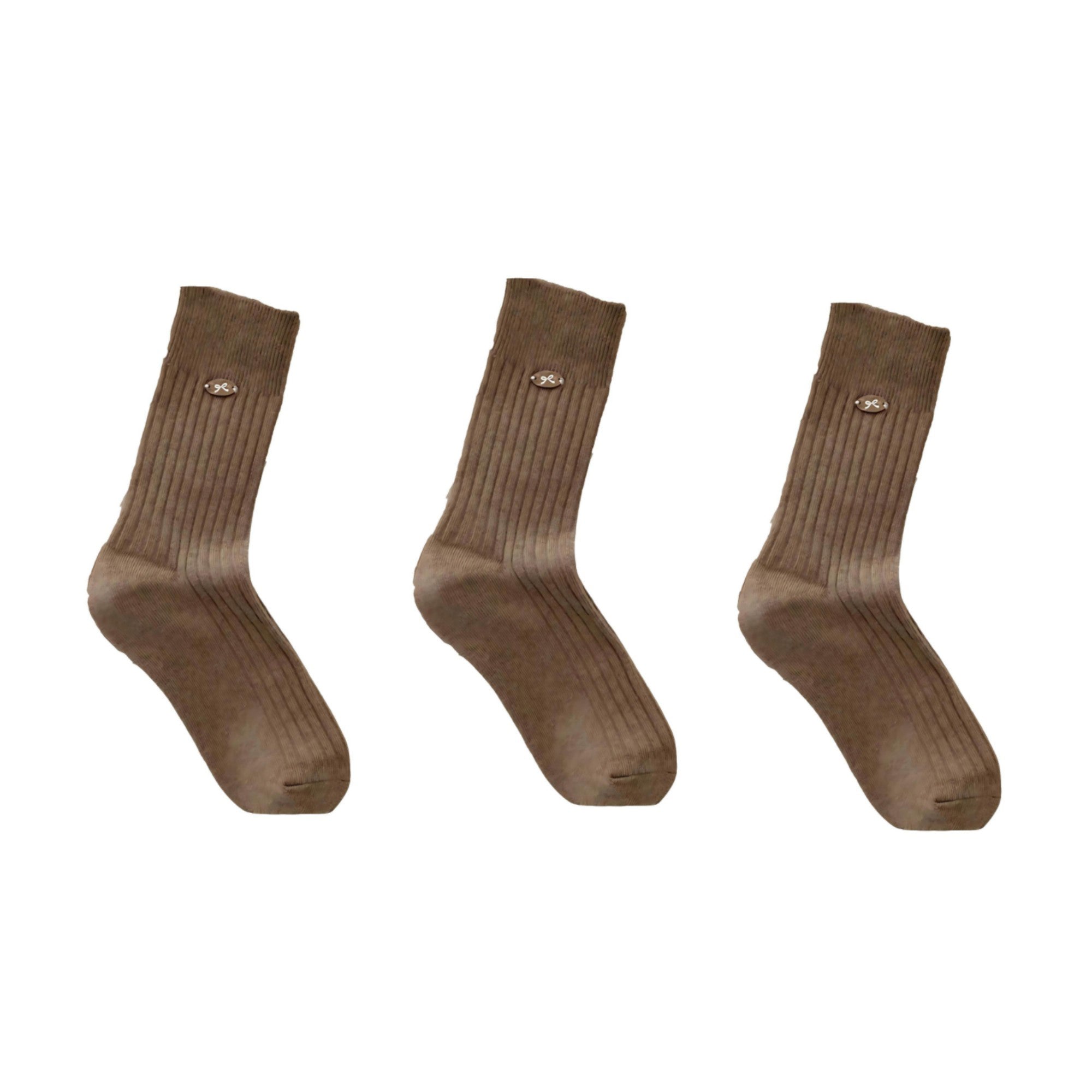 Anna-Kaci Women's 3-Pair Ribbed Crew Socks Soft Stretch Knit with Subtle Embblem Detail Comfortable Everyday Sock Set