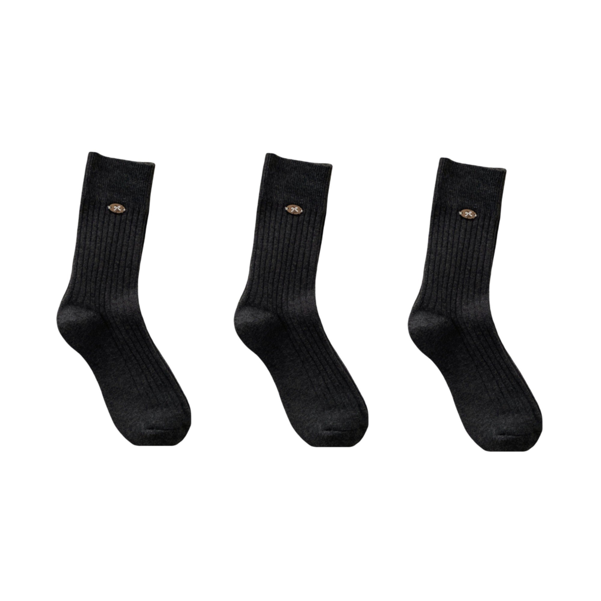 Anna-Kaci Women's 3-Pair Ribbed Crew Socks Soft Stretch Knit with Subtle Embblem Detail Comfortable Everyday Sock Set