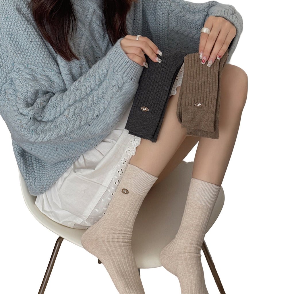 Anna-Kaci Women's 3-Pair Ribbed Crew Socks Soft Stretch Knit with Subtle Embblem Detail Comfortable Everyday Sock Set
