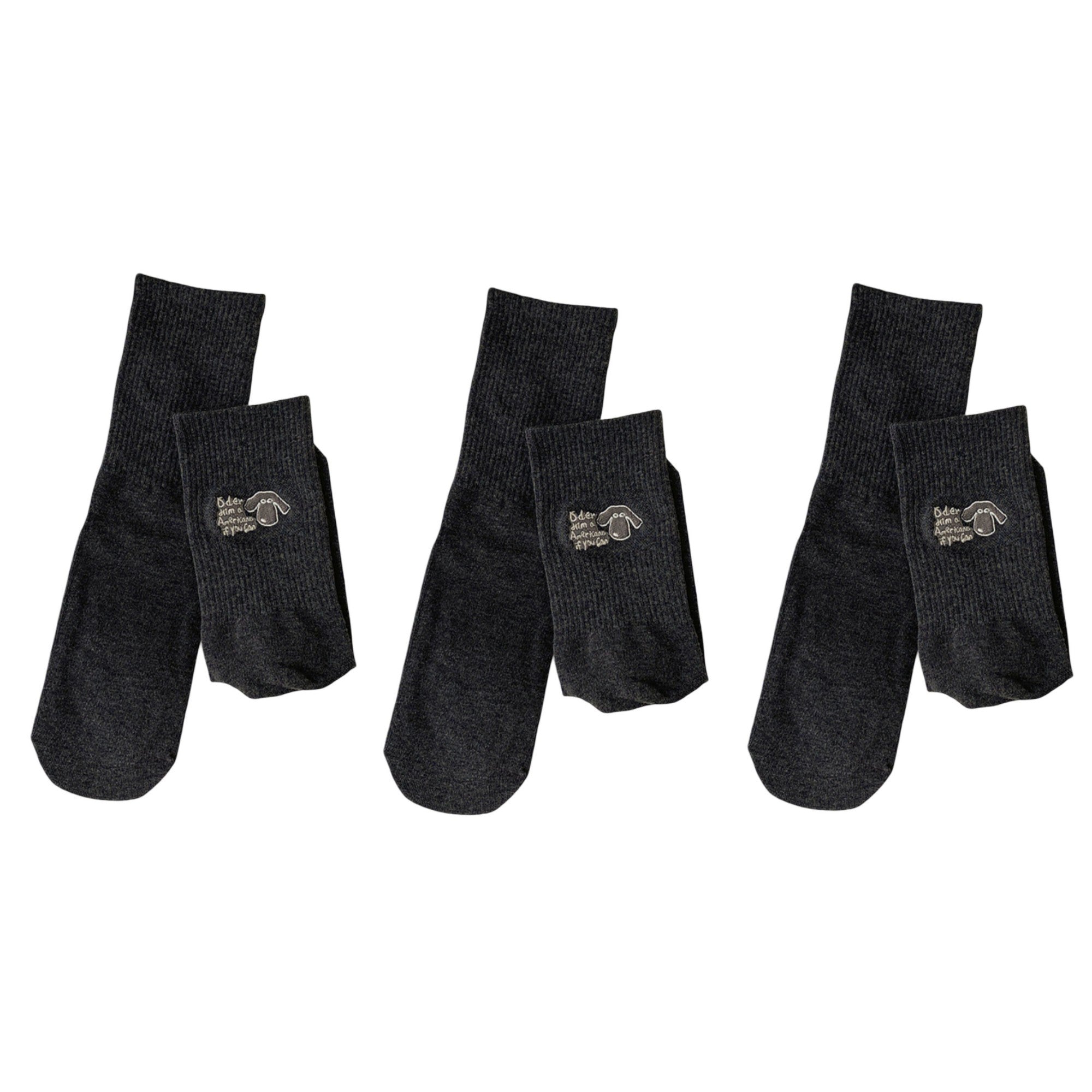 Anna-Kaci Women's 3-Pair Crew Socks Soft Stretch Knit with Embroidered Graphic Comfortable Everyday Sock Set