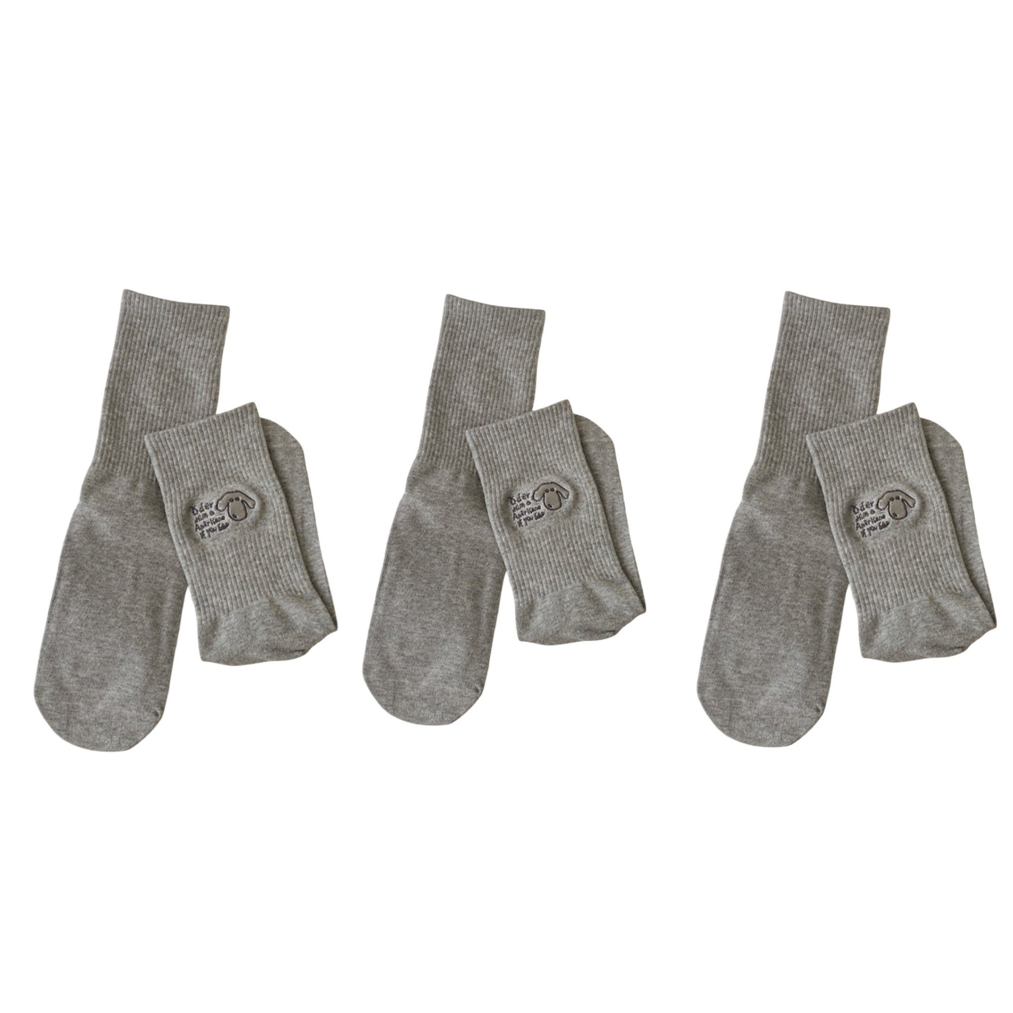 Anna-Kaci Women's 3-Pair Crew Socks Soft Stretch Knit with Embroidered Graphic Comfortable Everyday Sock Set