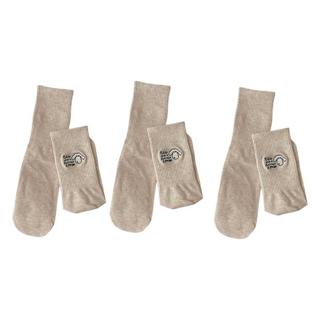 Anna-Kaci Women's 3-Pair Crew Socks Soft Stretch Knit with Embroidered Graphic Comfortable Everyday Sock Set