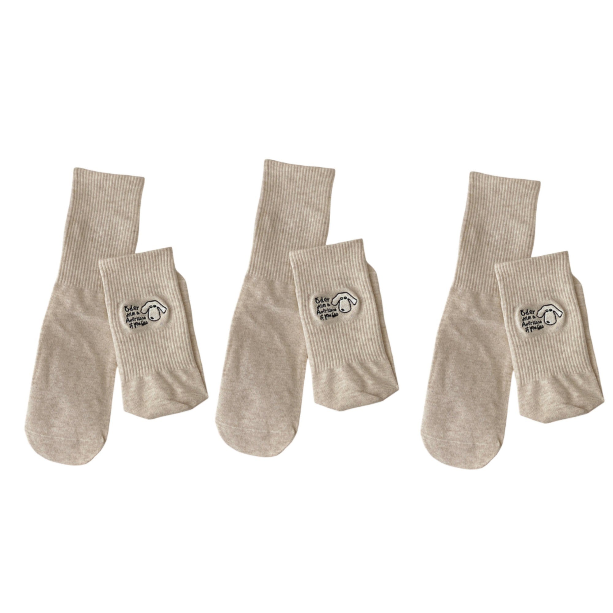 Anna-Kaci Women's 3-Pair Crew Socks Soft Stretch Knit with Embroidered Graphic Comfortable Everyday Sock Set
