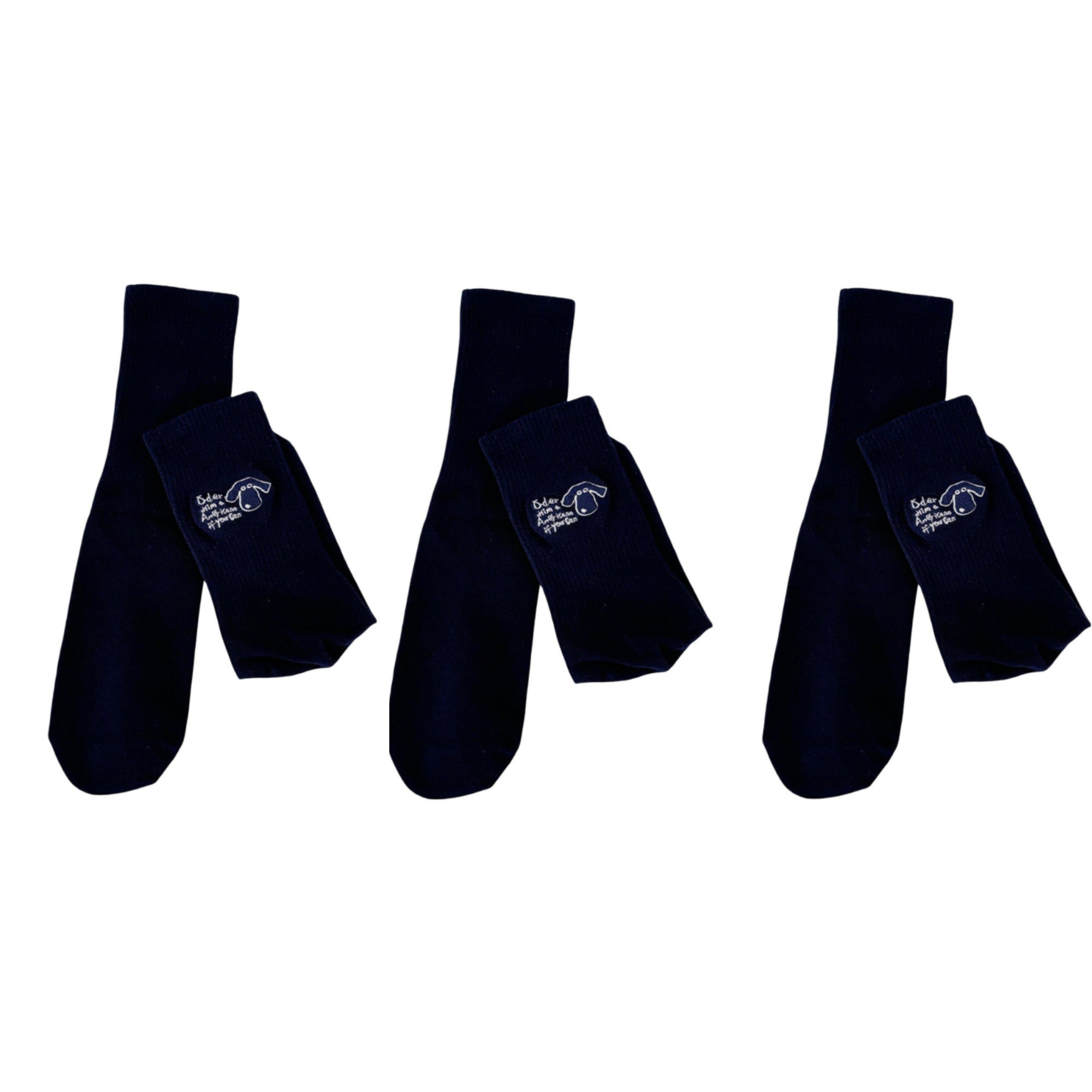 Anna-Kaci Women's 3-Pair Crew Socks Soft Stretch Knit with Embroidered Graphic Comfortable Everyday Sock Set