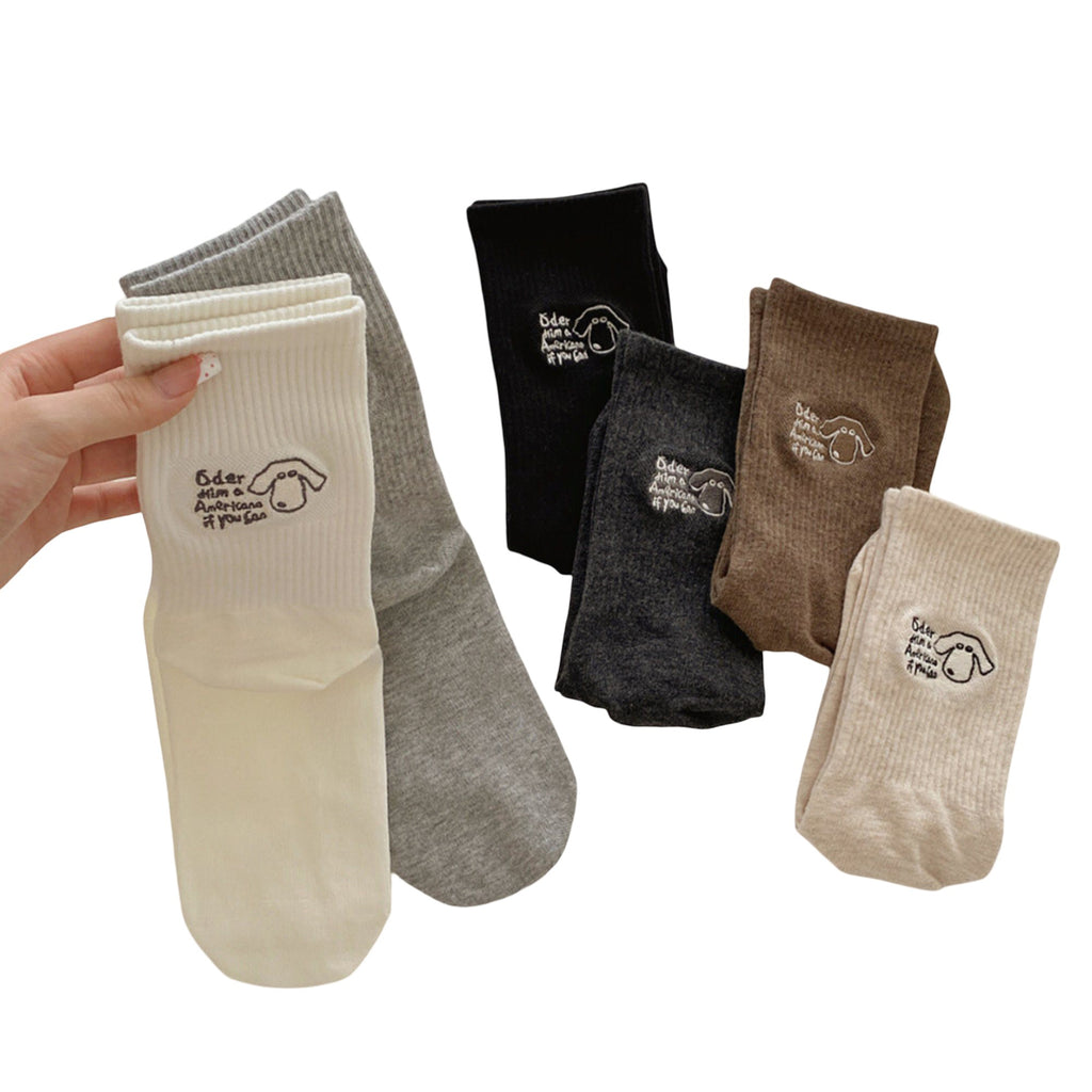 Anna-Kaci Women's 3-Pair Crew Socks Soft Stretch Knit with Embroidered Graphic Comfortable Everyday Sock Set