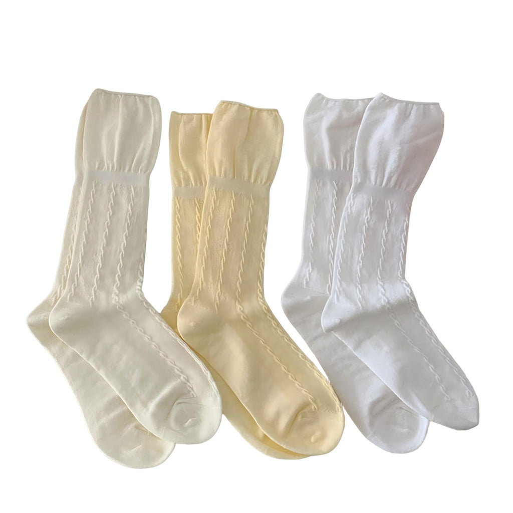 Anna-Kaci Women's 3-Pair Textured Crew Socks Soft Knit Fabric Cable Detail Comfortable Everyday Giftable Sock Set