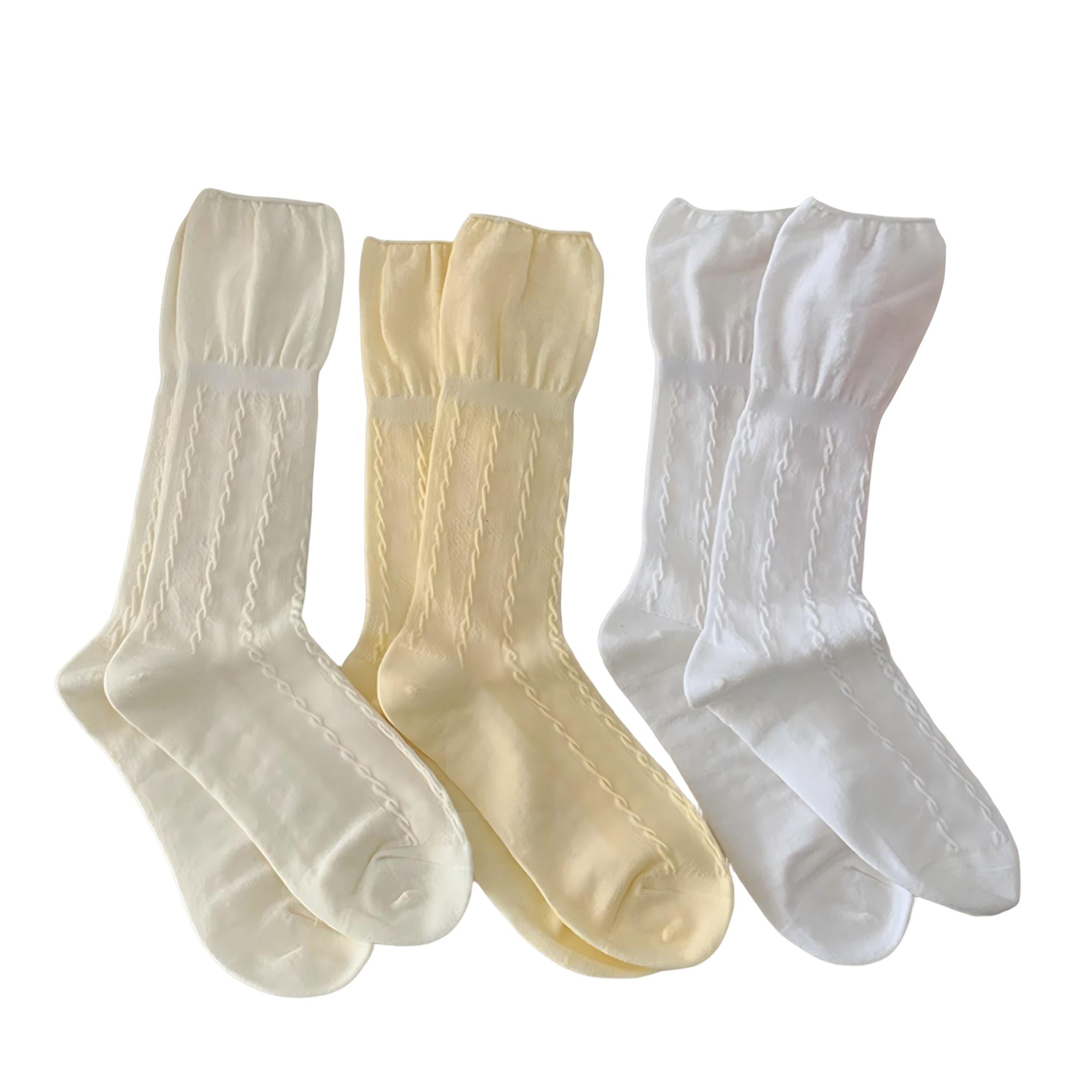 Anna-Kaci Women's 3-Pair Textured Crew Socks Soft Knit Fabric Cable Detail Comfortable Everyday Giftable Sock Set