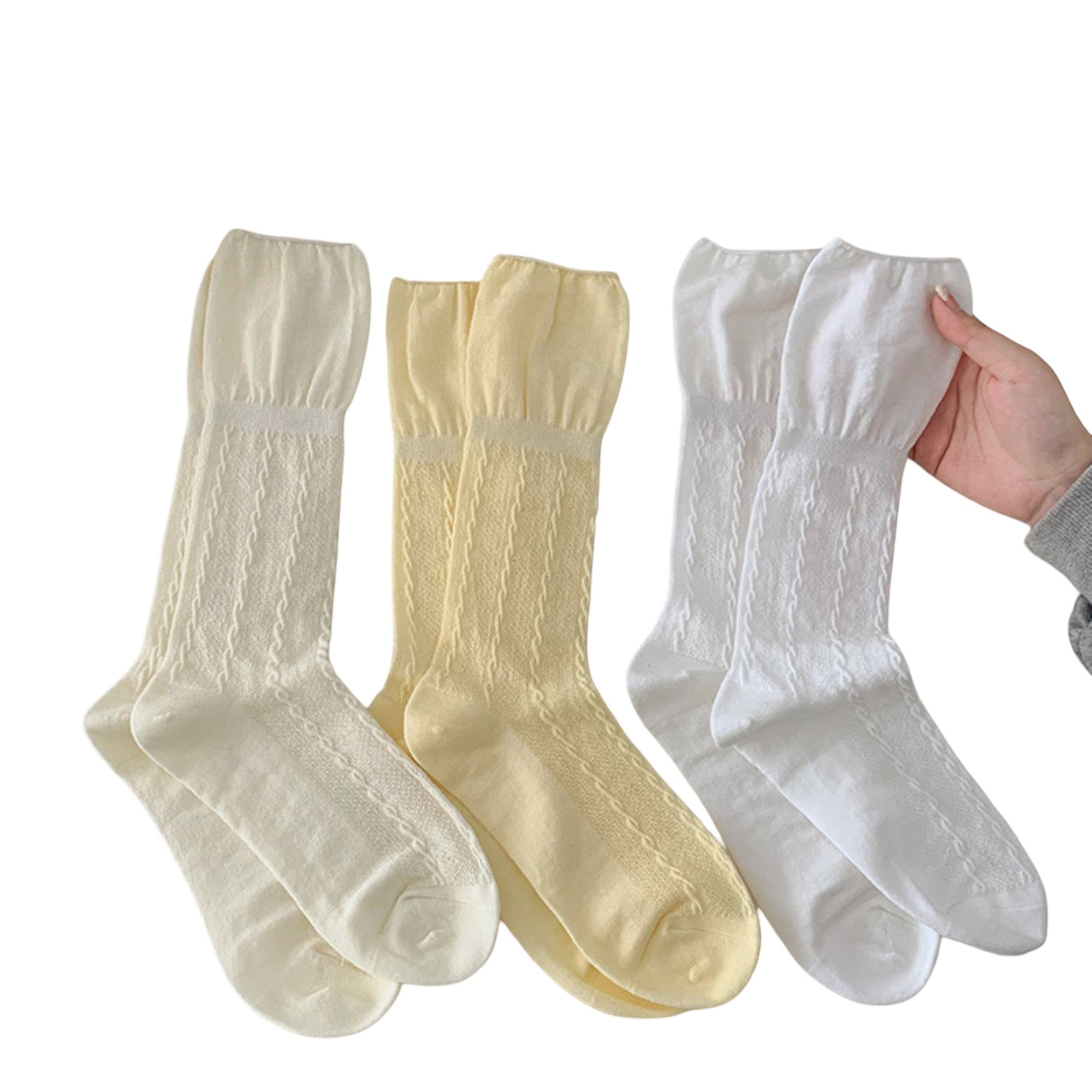 Anna-Kaci Women's 3-Pair Textured Crew Socks Soft Knit Fabric Cable Detail Comfortable Everyday Giftable Sock Set