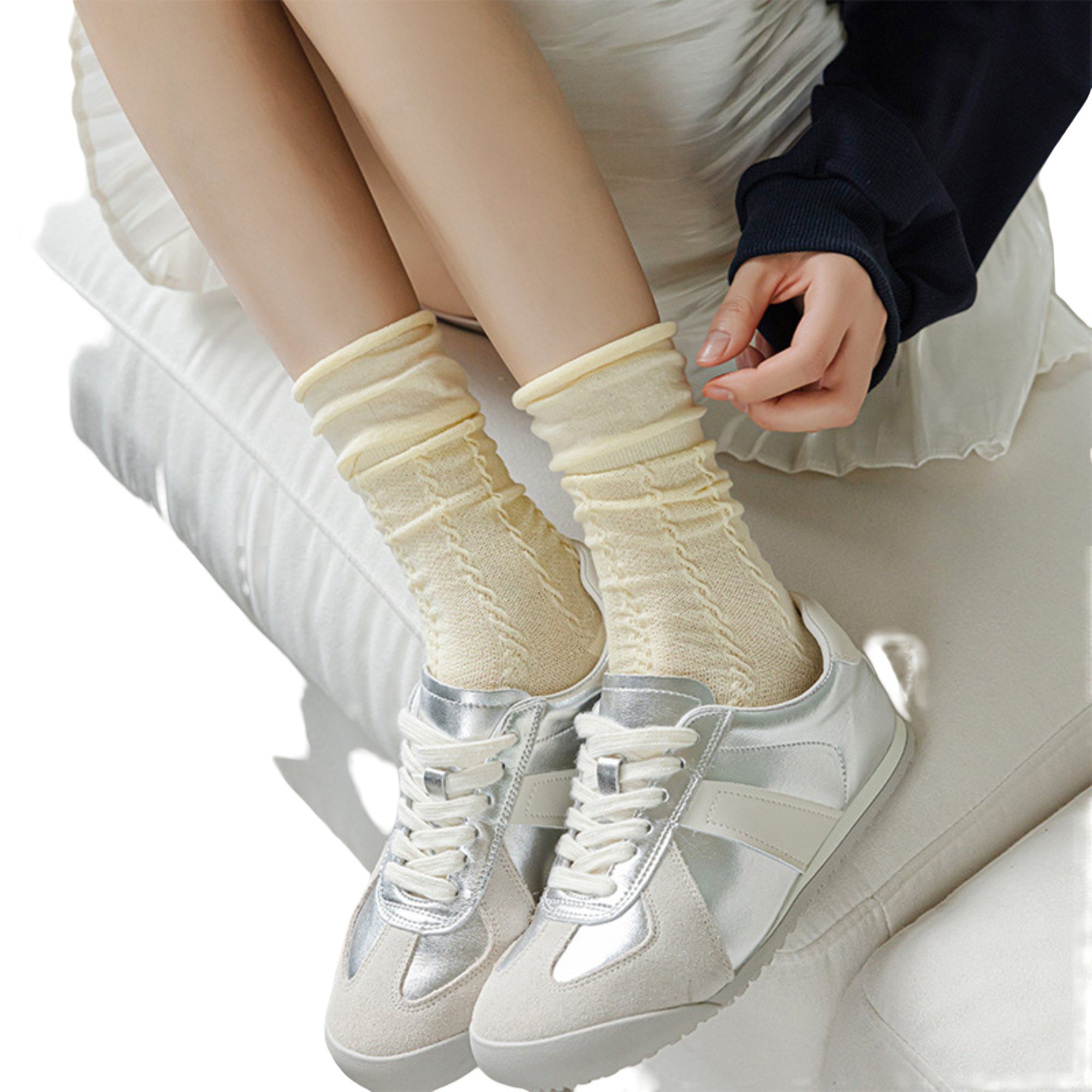 Anna-Kaci Women's 3-Pair Textured Crew Socks Soft Knit Fabric Cable Detail Comfortable Everyday Giftable Sock Set