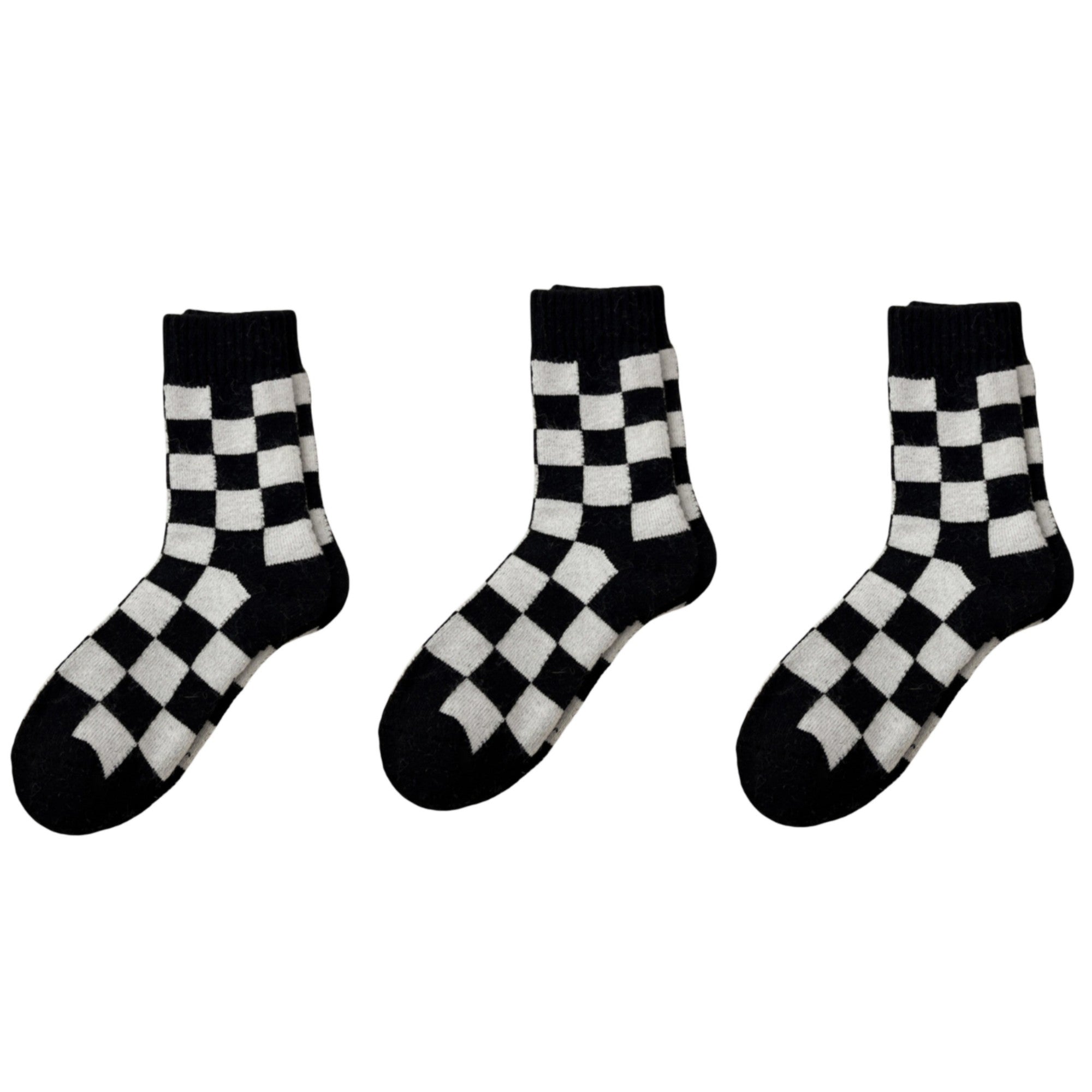 Anna-Kaci Women's 3-Pair Checkerboard Crew Socks Soft Knit Fabric Ribbed Cuff Comfortable Everyday Giftable Sock Set