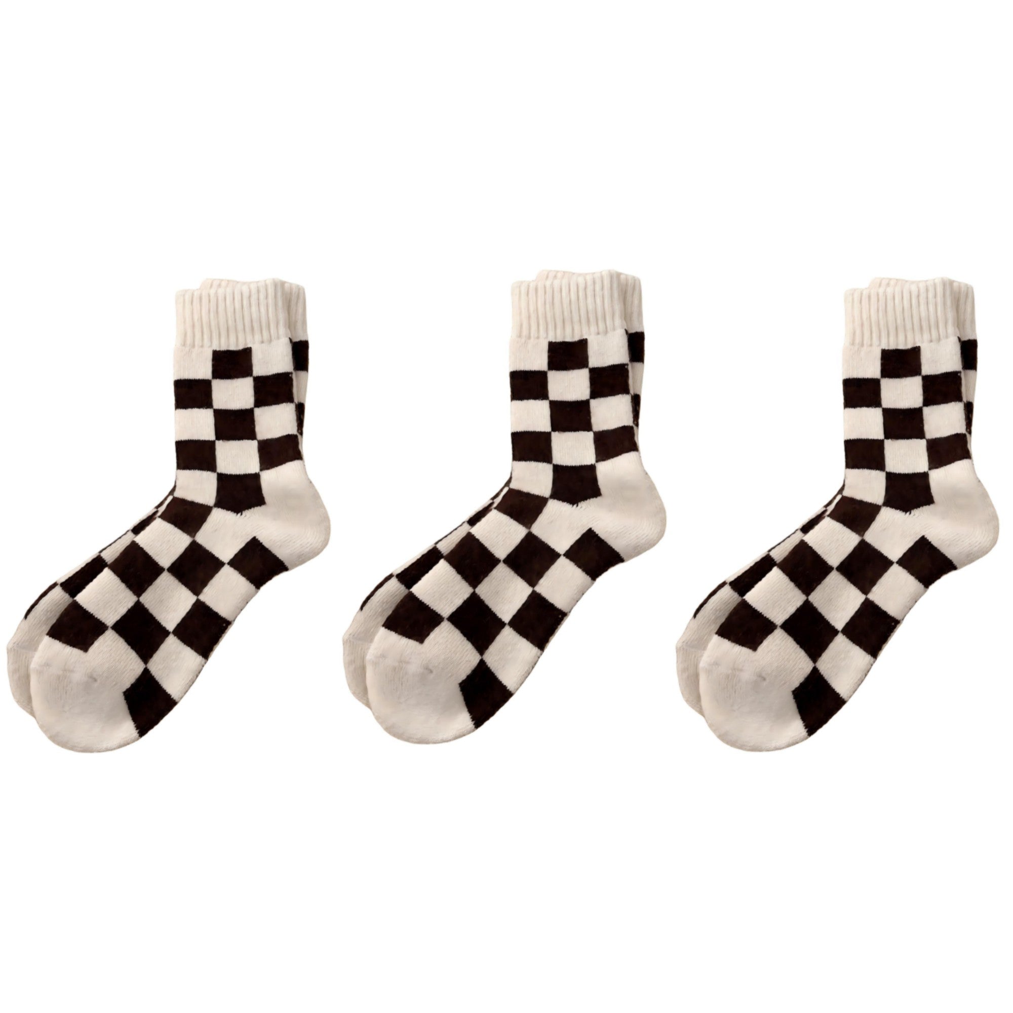 Anna-Kaci Women's 3-Pair Checkerboard Crew Socks Soft Knit Fabric Ribbed Cuff Comfortable Everyday Giftable Sock Set