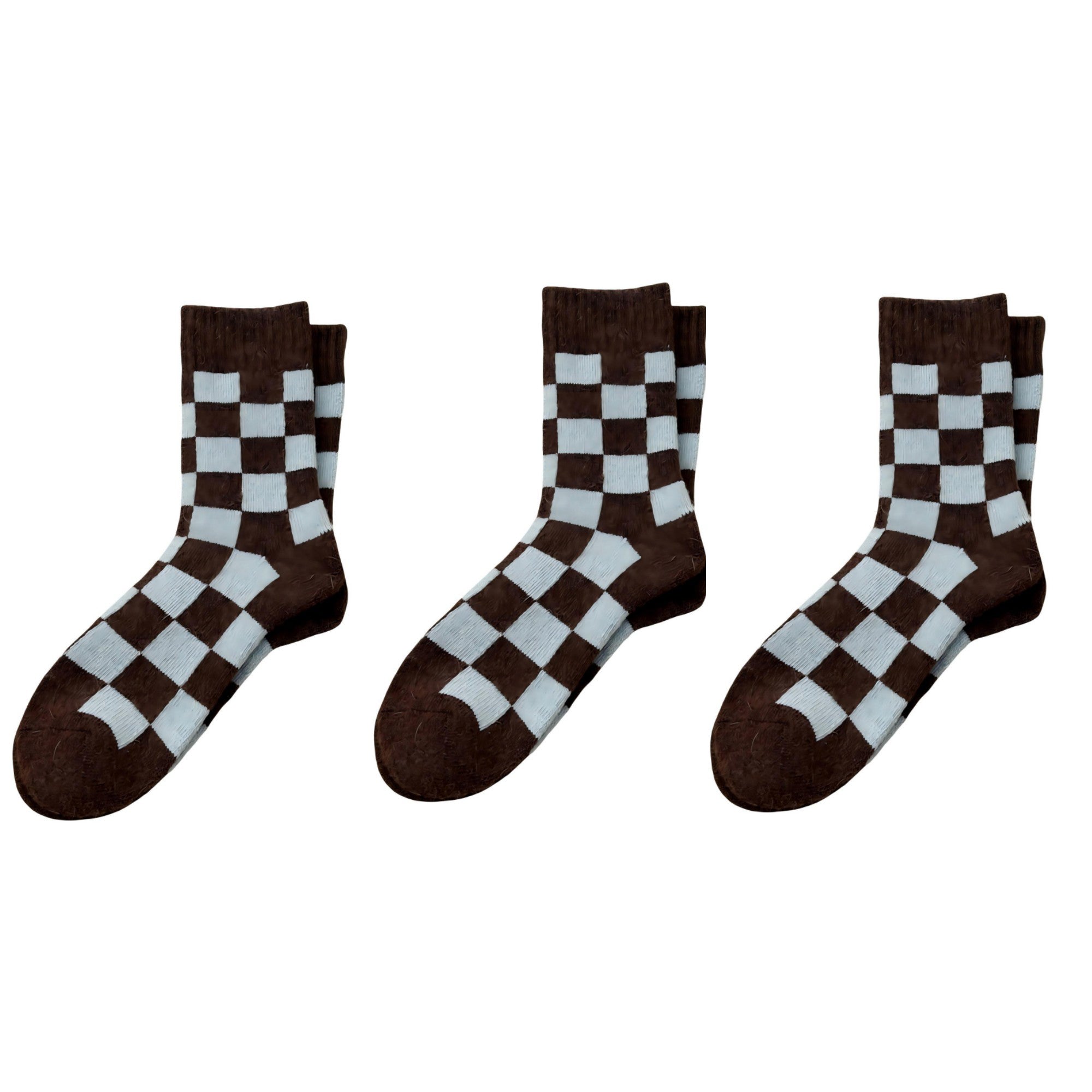 Anna-Kaci Women's 3-Pair Checkerboard Crew Socks Soft Knit Fabric Ribbed Cuff Comfortable Everyday Giftable Sock Set