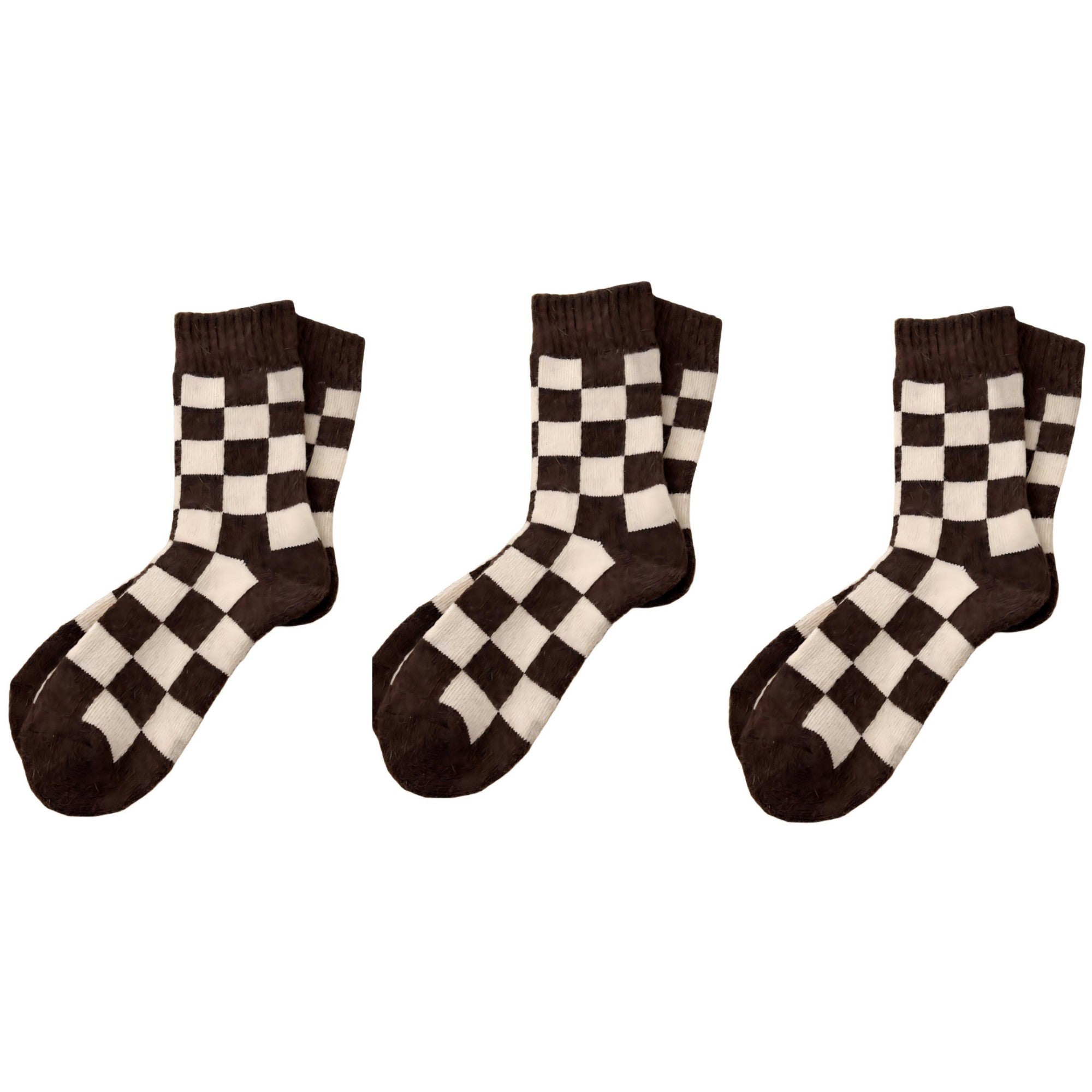 Anna-Kaci Women's 3-Pair Checkerboard Crew Socks Soft Knit Fabric Ribbed Cuff Comfortable Everyday Giftable Sock Set