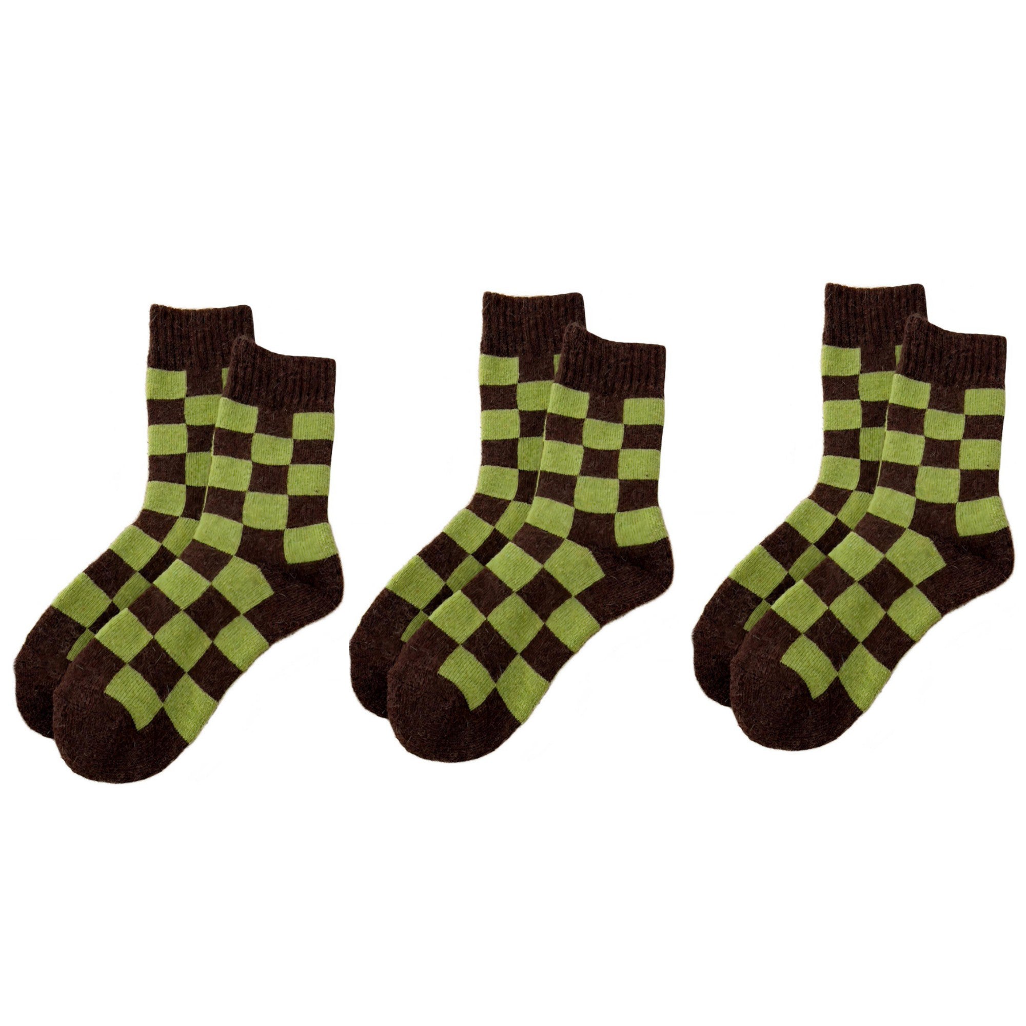 Anna-Kaci Women's 3-Pair Checkerboard Crew Socks Soft Knit Fabric Ribbed Cuff Comfortable Everyday Giftable Sock Set