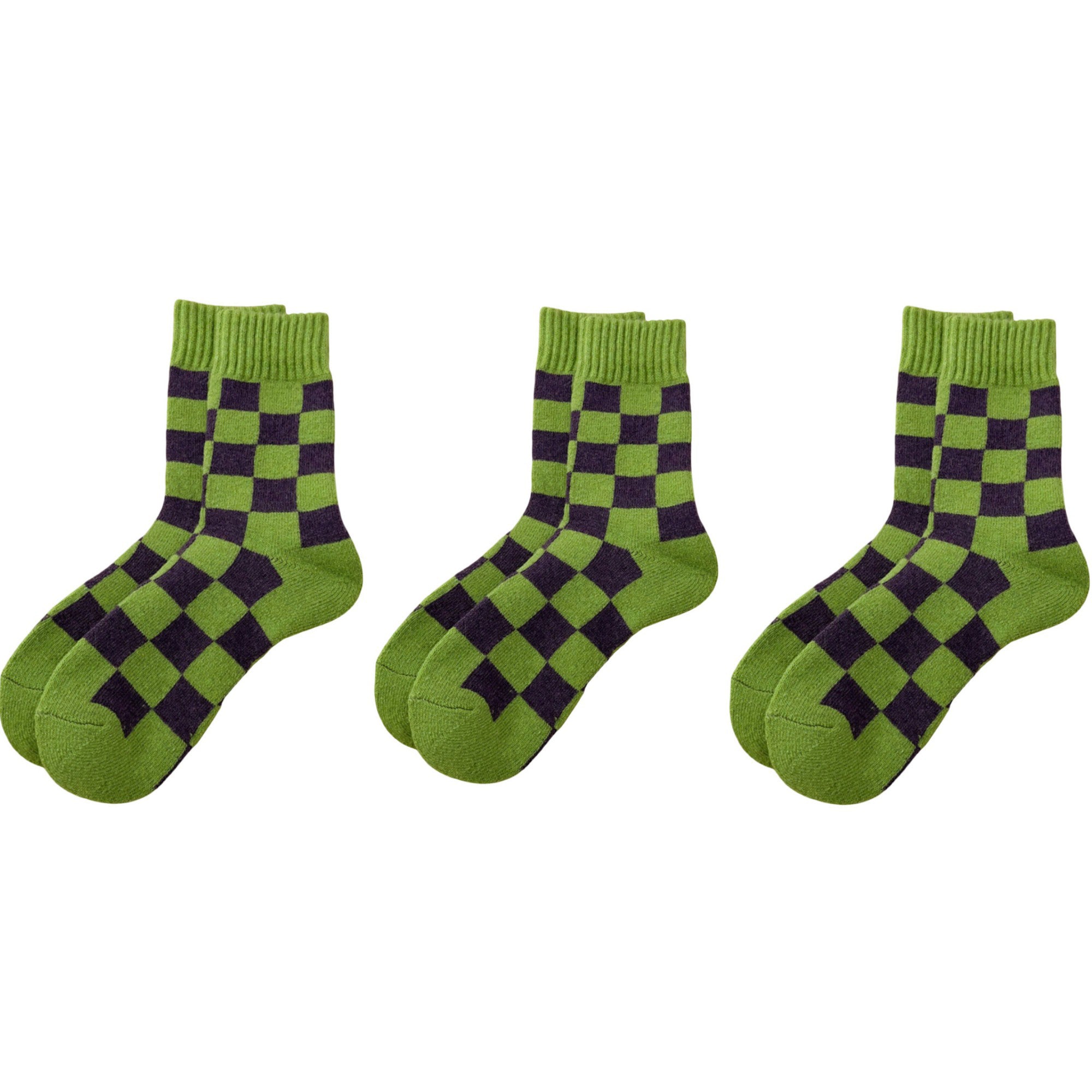 Anna-Kaci Women's 3-Pair Checkerboard Crew Socks Soft Knit Fabric Ribbed Cuff Comfortable Everyday Giftable Sock Set