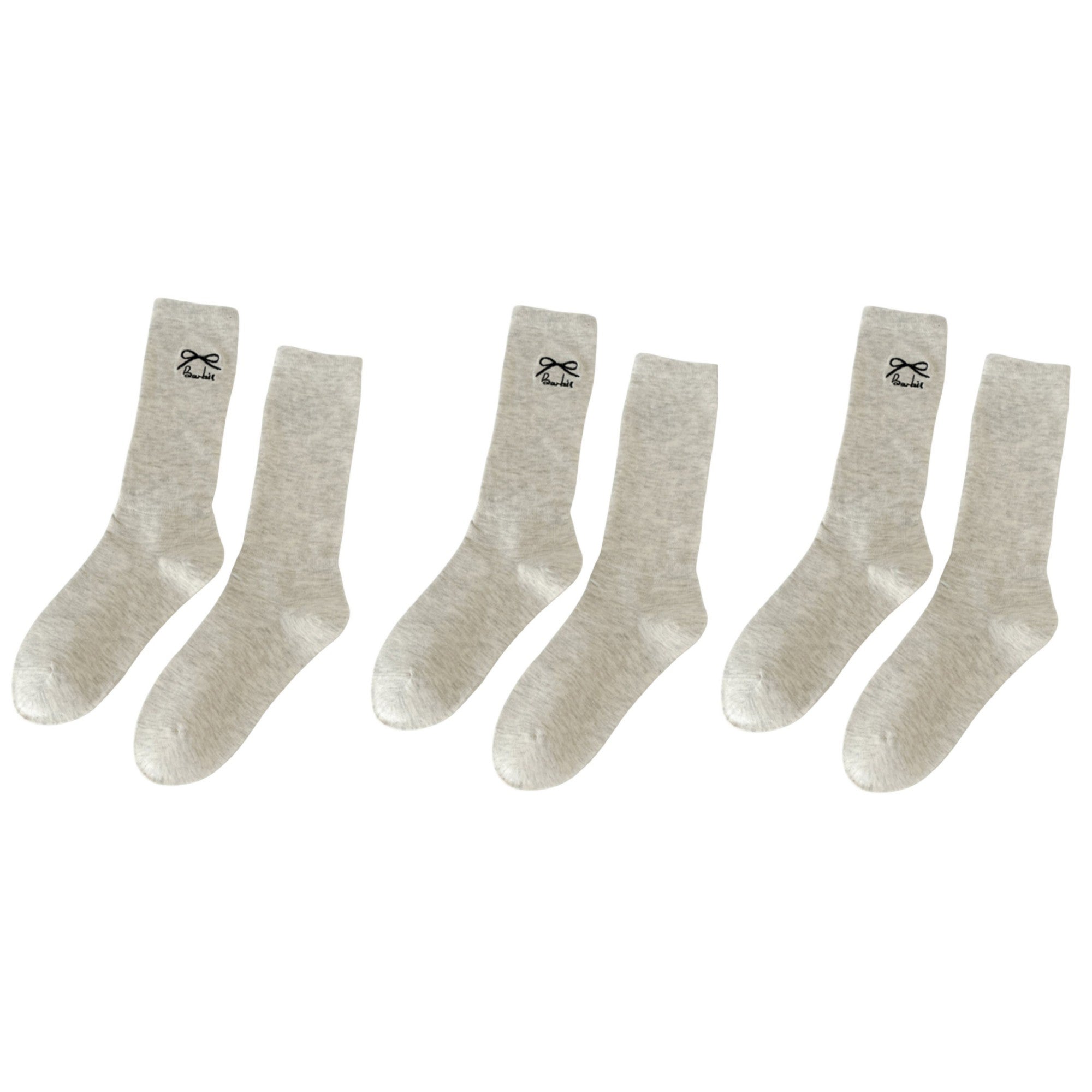 Anna-Kaci Women's 3-Pair Minimalist Crew Socks with Embroidered Bow Detail Soft Knit Everyday Comfort Sock Set