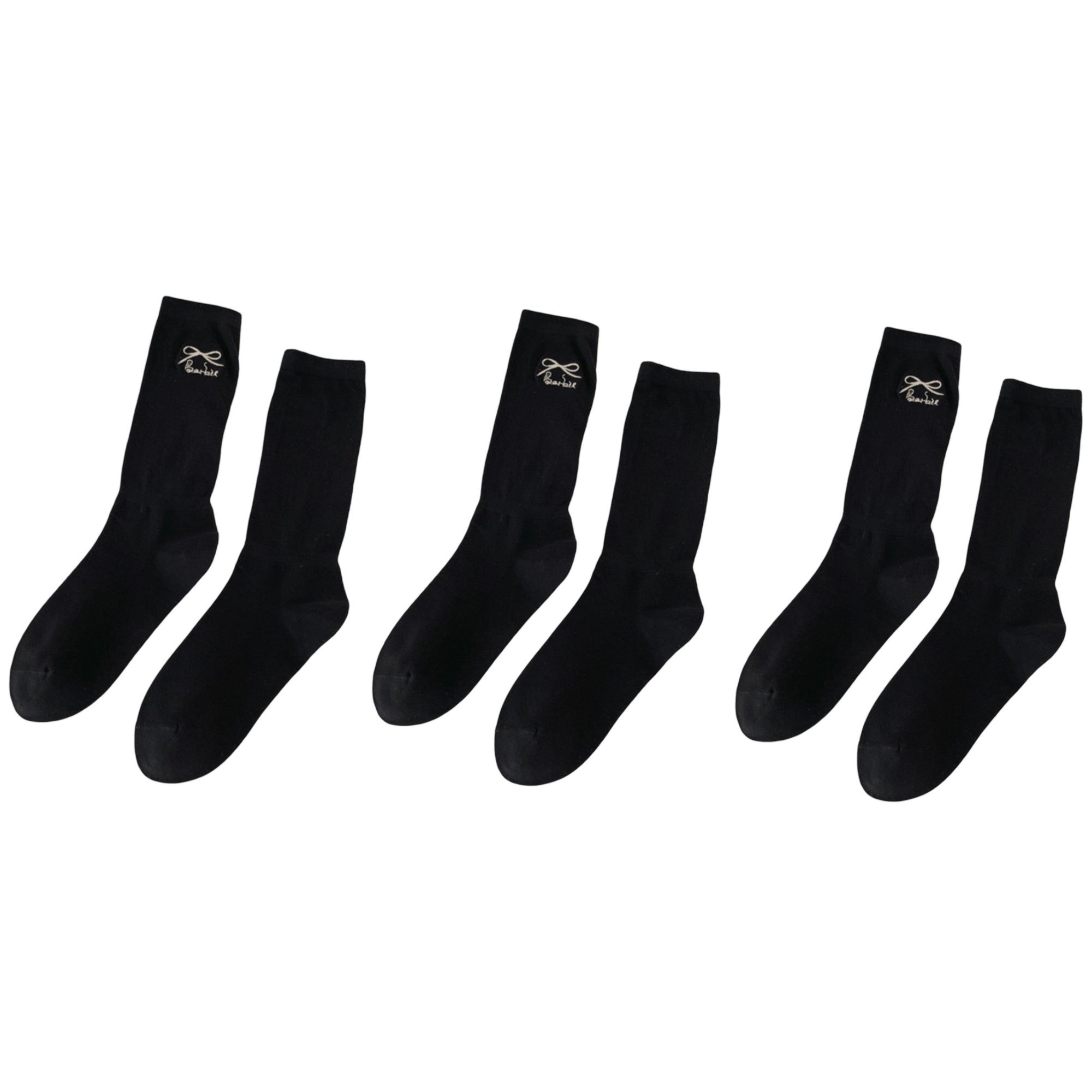 Anna-Kaci Women's 3-Pair Minimalist Crew Socks with Embroidered Bow Detail Soft Knit Everyday Comfort Sock Set