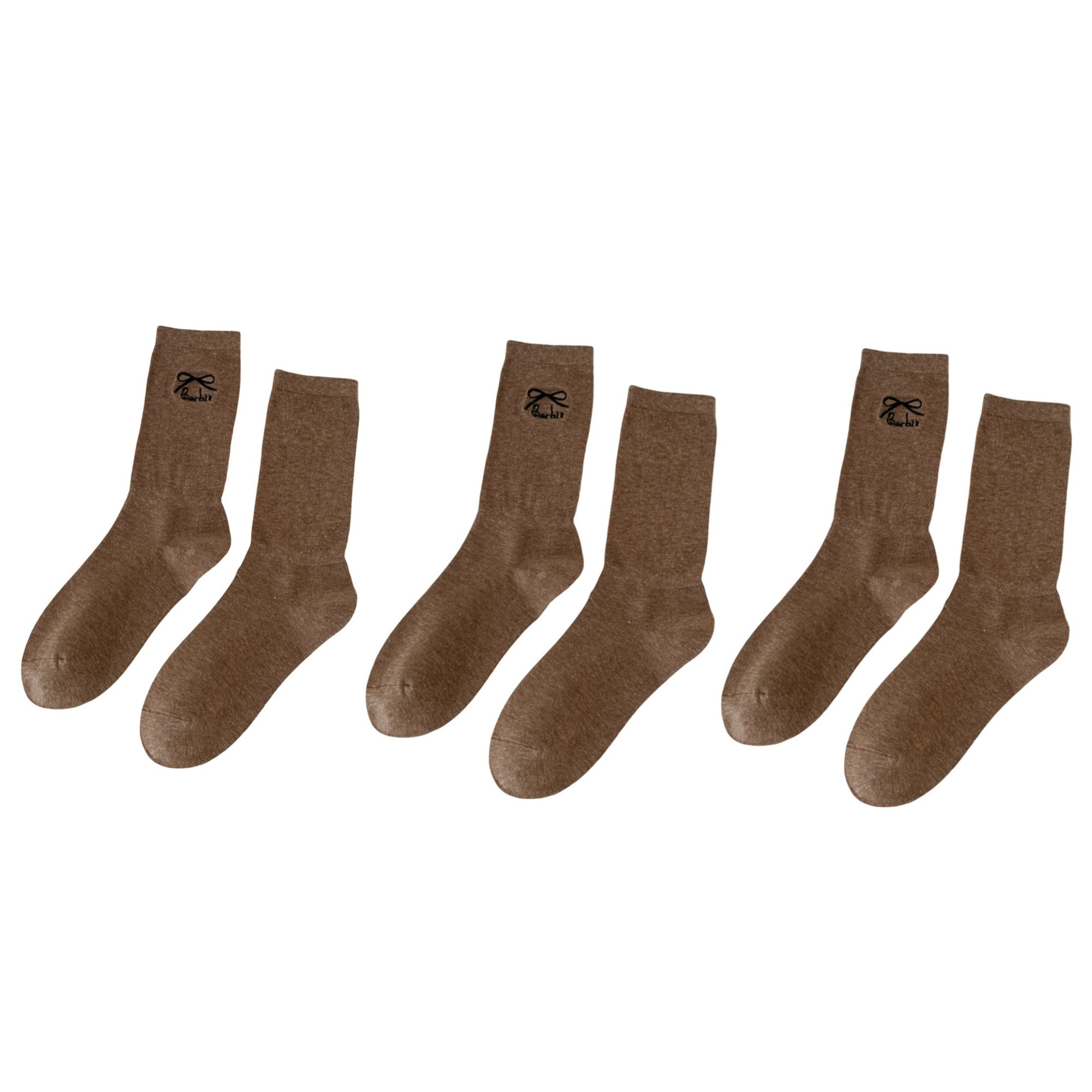 Anna-Kaci Women's 3-Pair Minimalist Crew Socks with Embroidered Bow Detail Soft Knit Everyday Comfort Sock Set