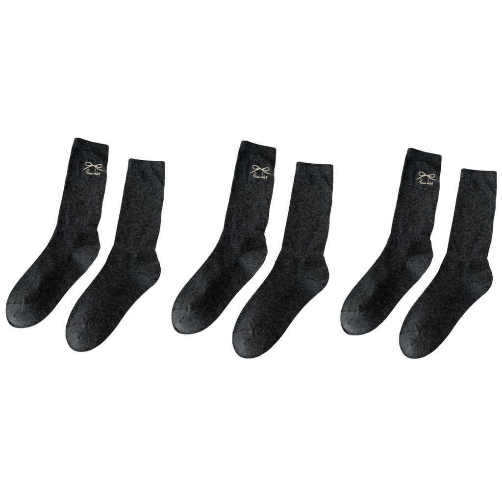 Anna-Kaci Women's 3-Pair Minimalist Crew Socks with Embroidered Bow Detail Soft Knit Everyday Comfort Sock Set