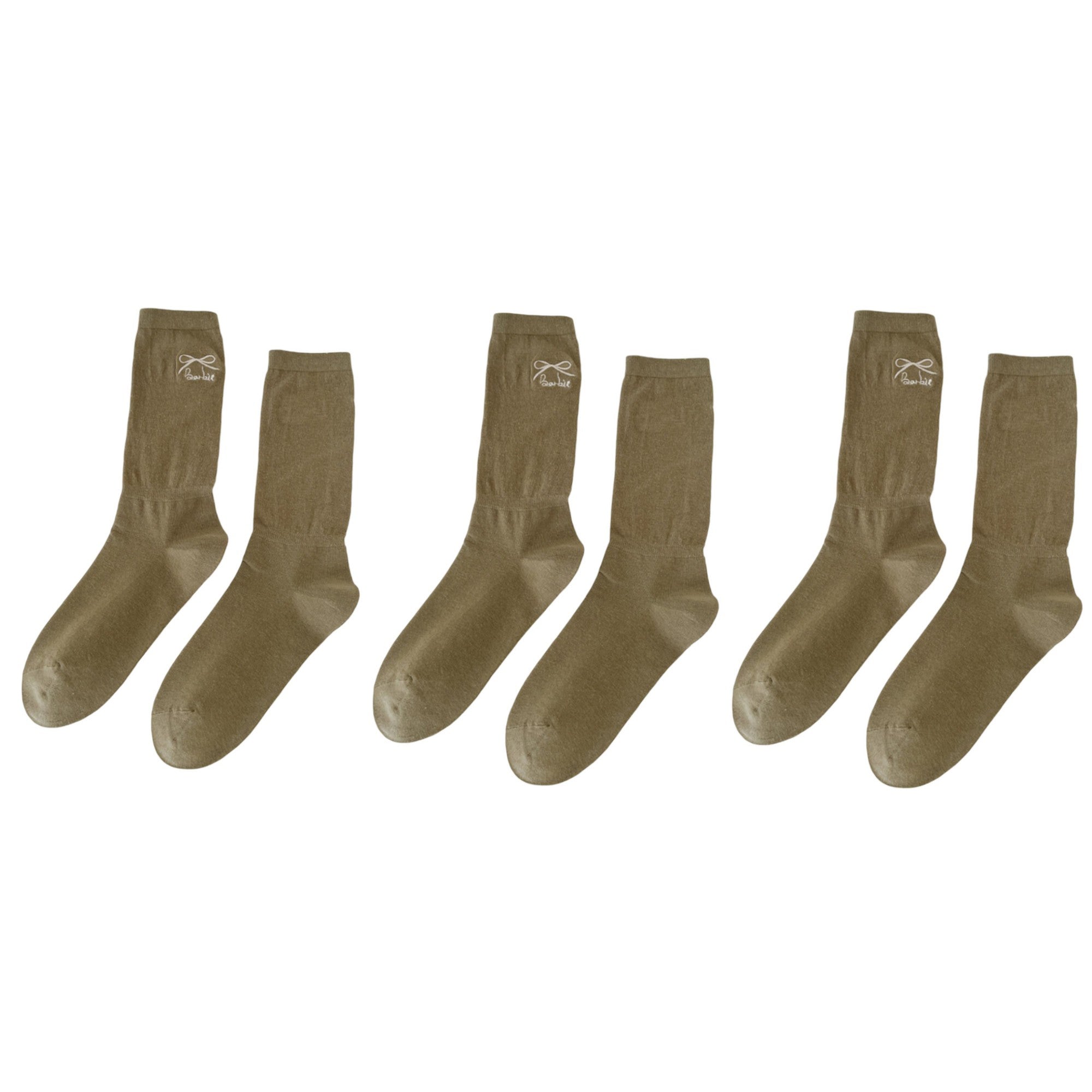 Anna-Kaci Women's 3-Pair Minimalist Crew Socks with Embroidered Bow Detail Soft Knit Everyday Comfort Sock Set