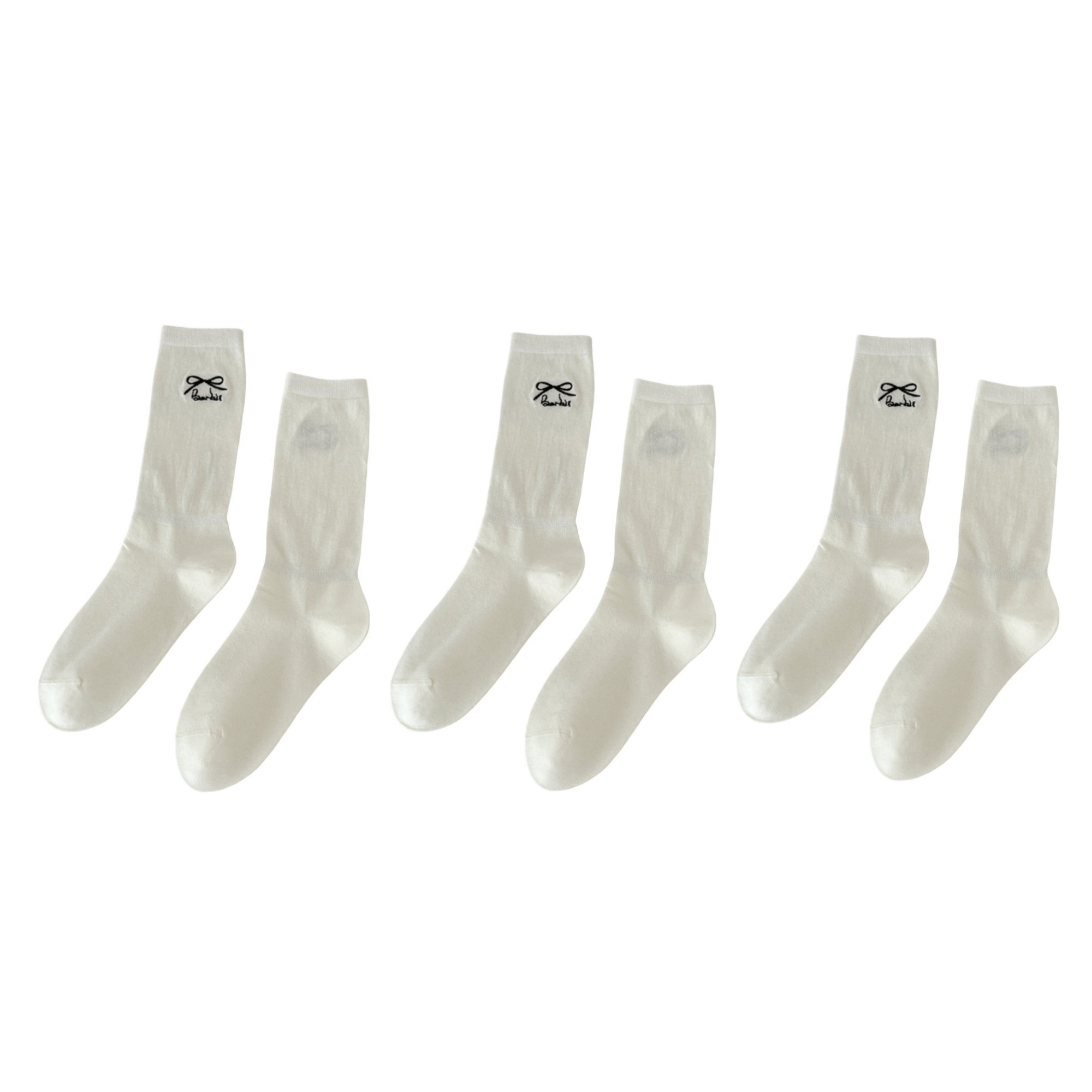 Anna-Kaci Women's 3-Pair Minimalist Crew Socks with Embroidered Bow Detail Soft Knit Everyday Comfort Sock Set