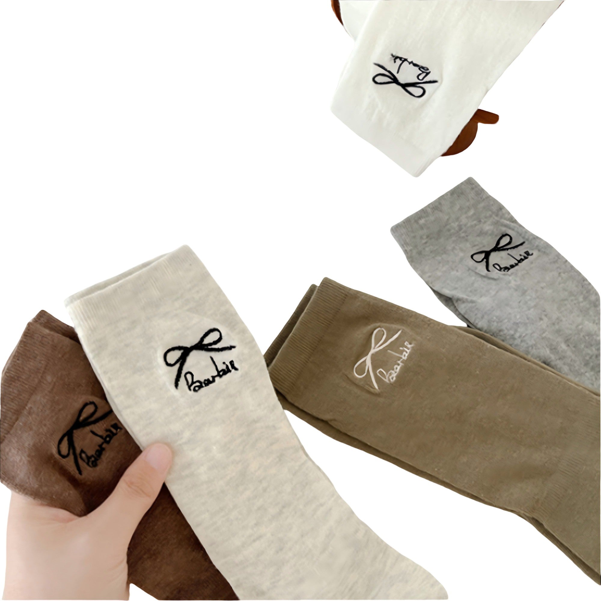 Anna-Kaci Women's 3-Pair Minimalist Crew Socks with Embroidered Bow Detail Soft Knit Everyday Comfort Sock Set