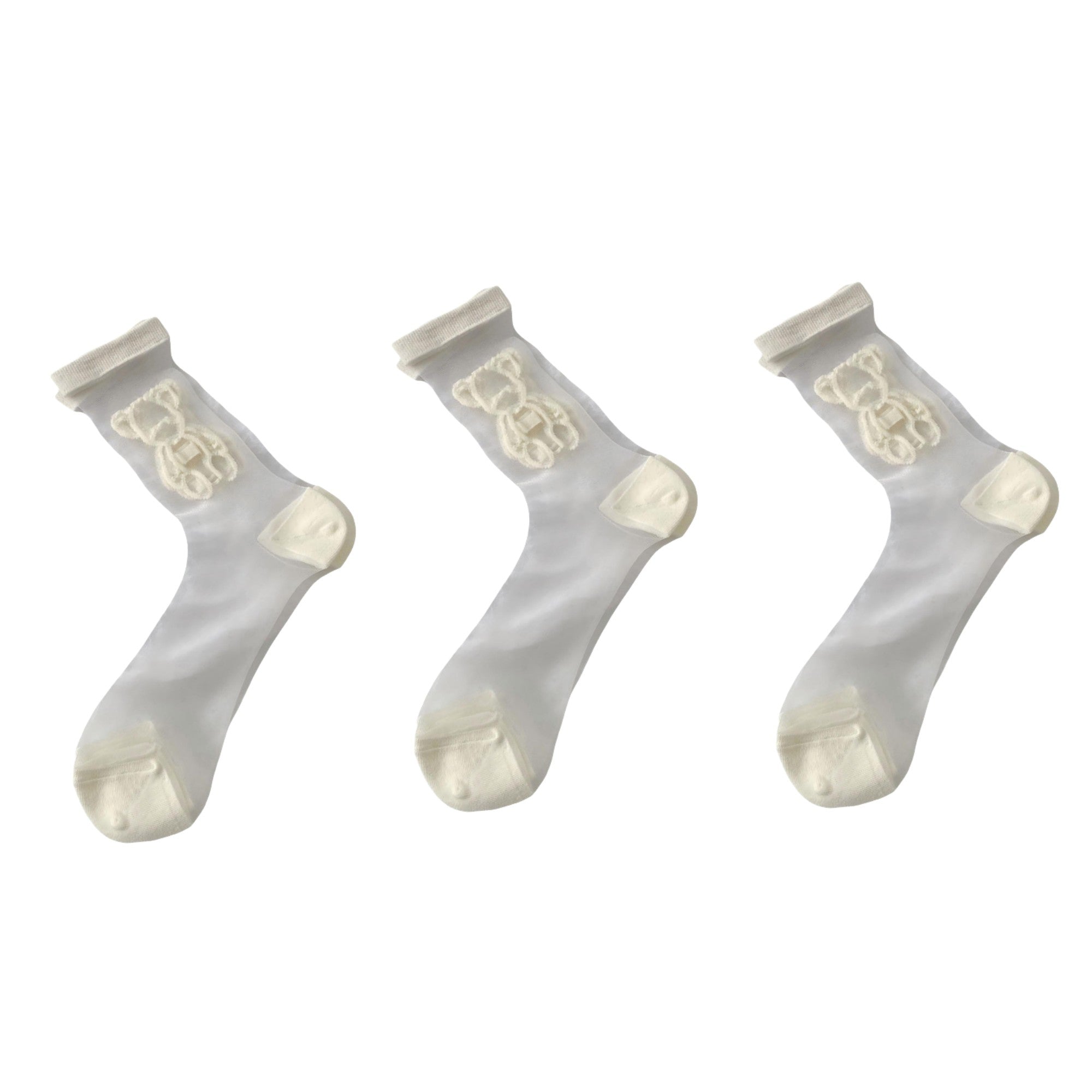 Anna-Kaci Women's 3-Pair Sheer Ankle Socks with Embroidered Bear Detail Lightweight Mesh Sock Set