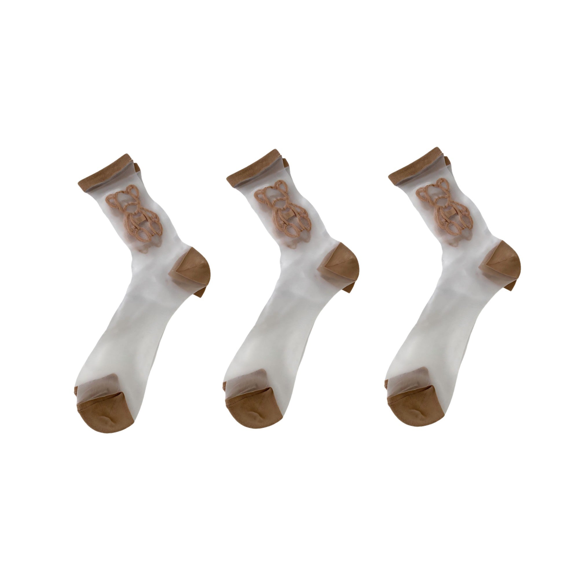 Anna-Kaci Women's 3-Pair Sheer Ankle Socks with Embroidered Bear Detail Lightweight Mesh Sock Set