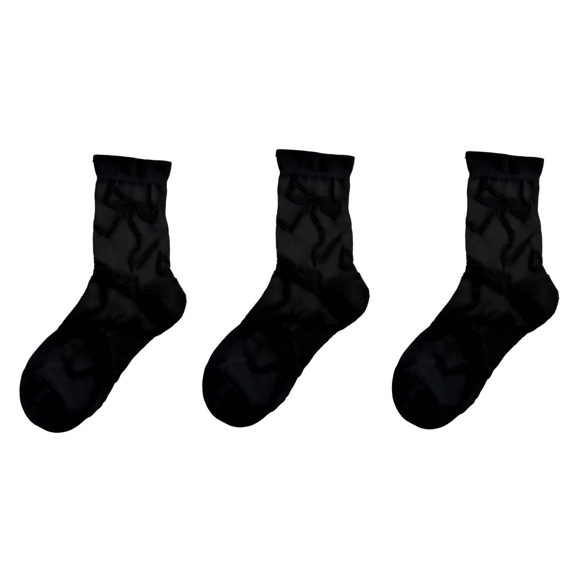 Anna-Kaci Women's 3-Pair Sheer Crew Socks with Textured Bow Pattern Lightweight Mesh Everyday Sock Set