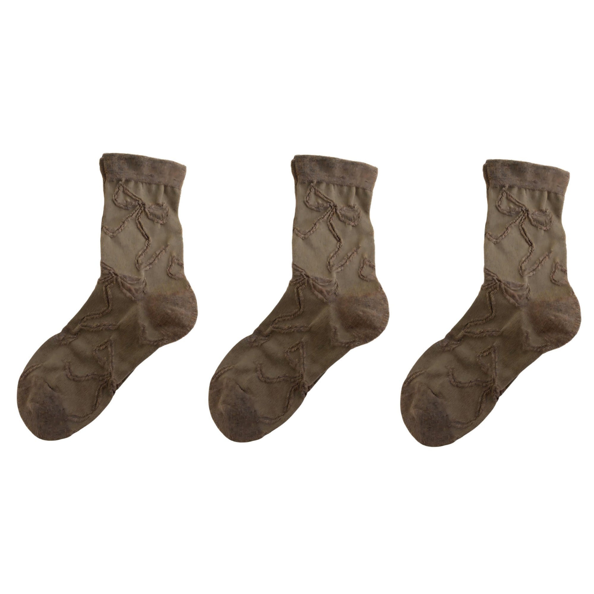Anna-Kaci Women's 3-Pair Sheer Crew Socks with Textured Bow Pattern Lightweight Mesh Everyday Sock Set