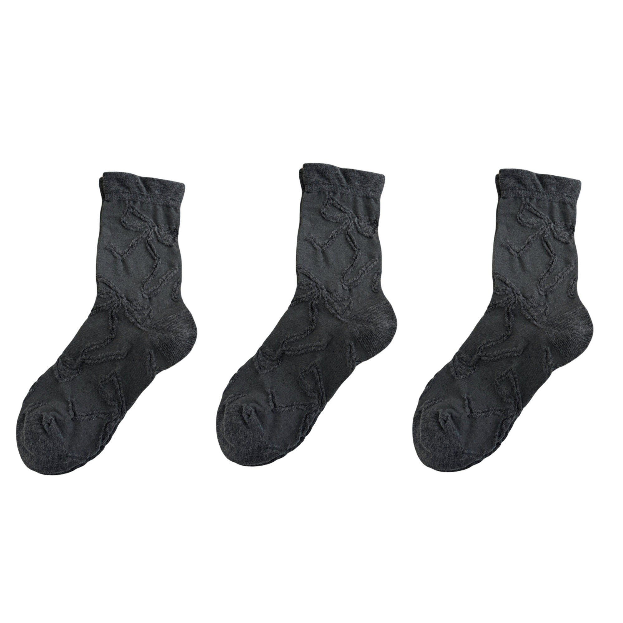 Anna-Kaci Women's 3-Pair Sheer Crew Socks with Textured Bow Pattern Lightweight Mesh Everyday Sock Set