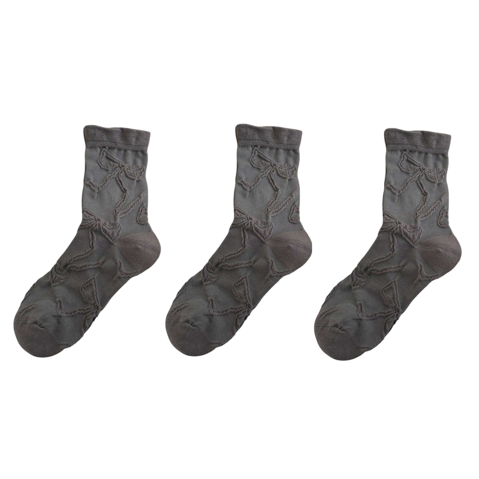 Anna-Kaci Women's 3-Pair Sheer Crew Socks with Textured Bow Pattern Lightweight Mesh Everyday Sock Set