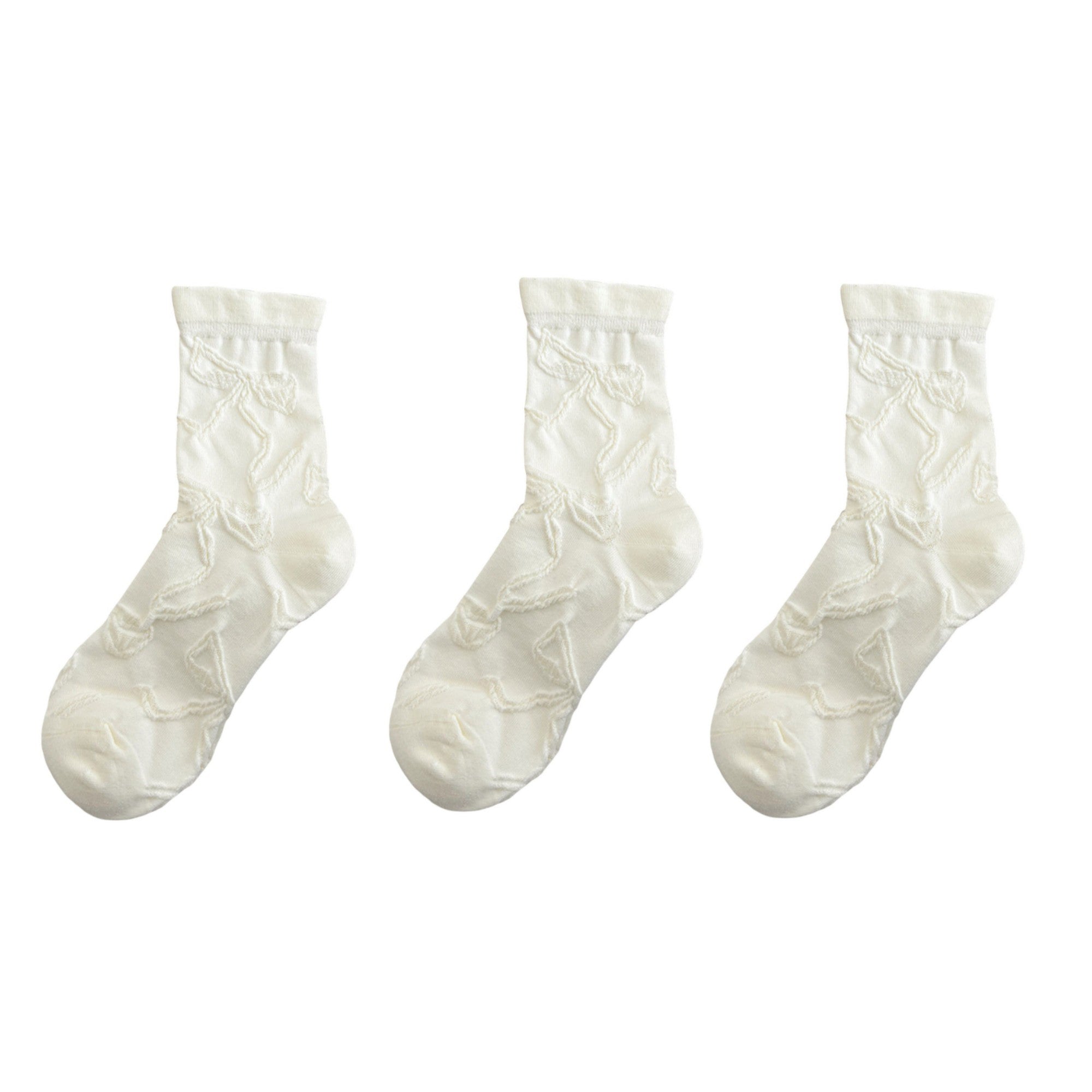 Anna-Kaci Women's 3-Pair Sheer Crew Socks with Textured Bow Pattern Lightweight Mesh Everyday Sock Set